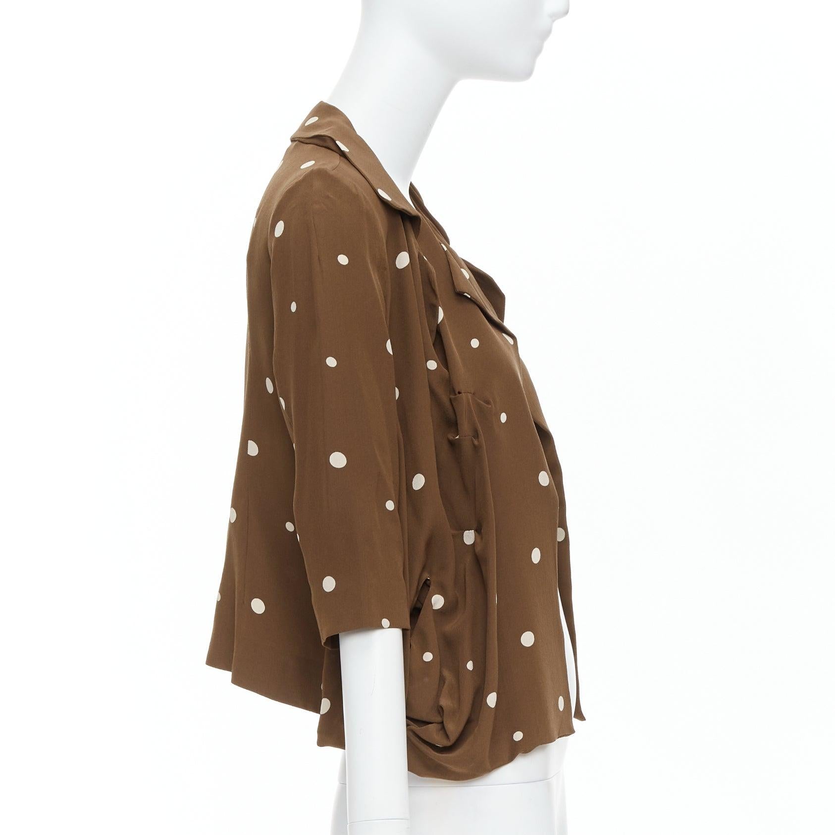 MARNI  100% silk brown grey polka dot print relaxed blazer IT36 XXS In Good Condition For Sale In Hong Kong, NT