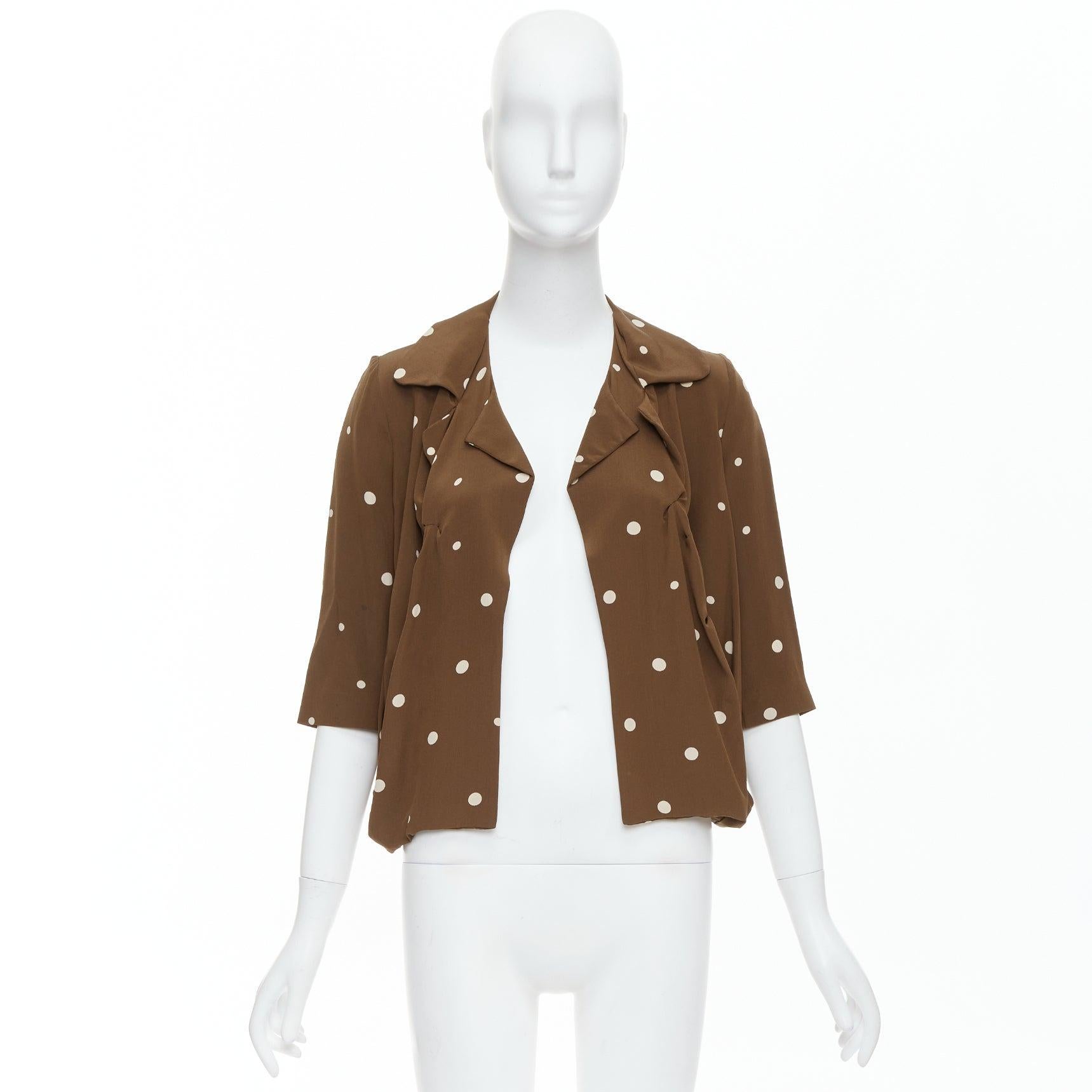 MARNI  100% silk brown grey polka dot print relaxed blazer IT36 XXS For Sale 4