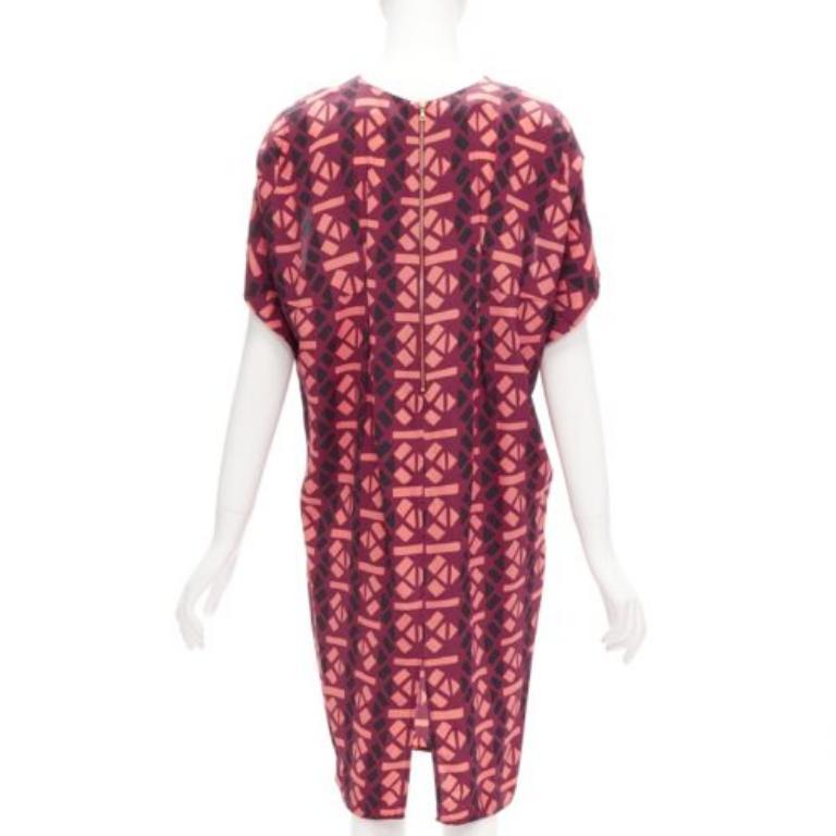 MARNI 100% Seide Burgunderrotes Kleid mit geometrischem Druck und Kapuzenärmeln IT36 XS Damen im Angebot