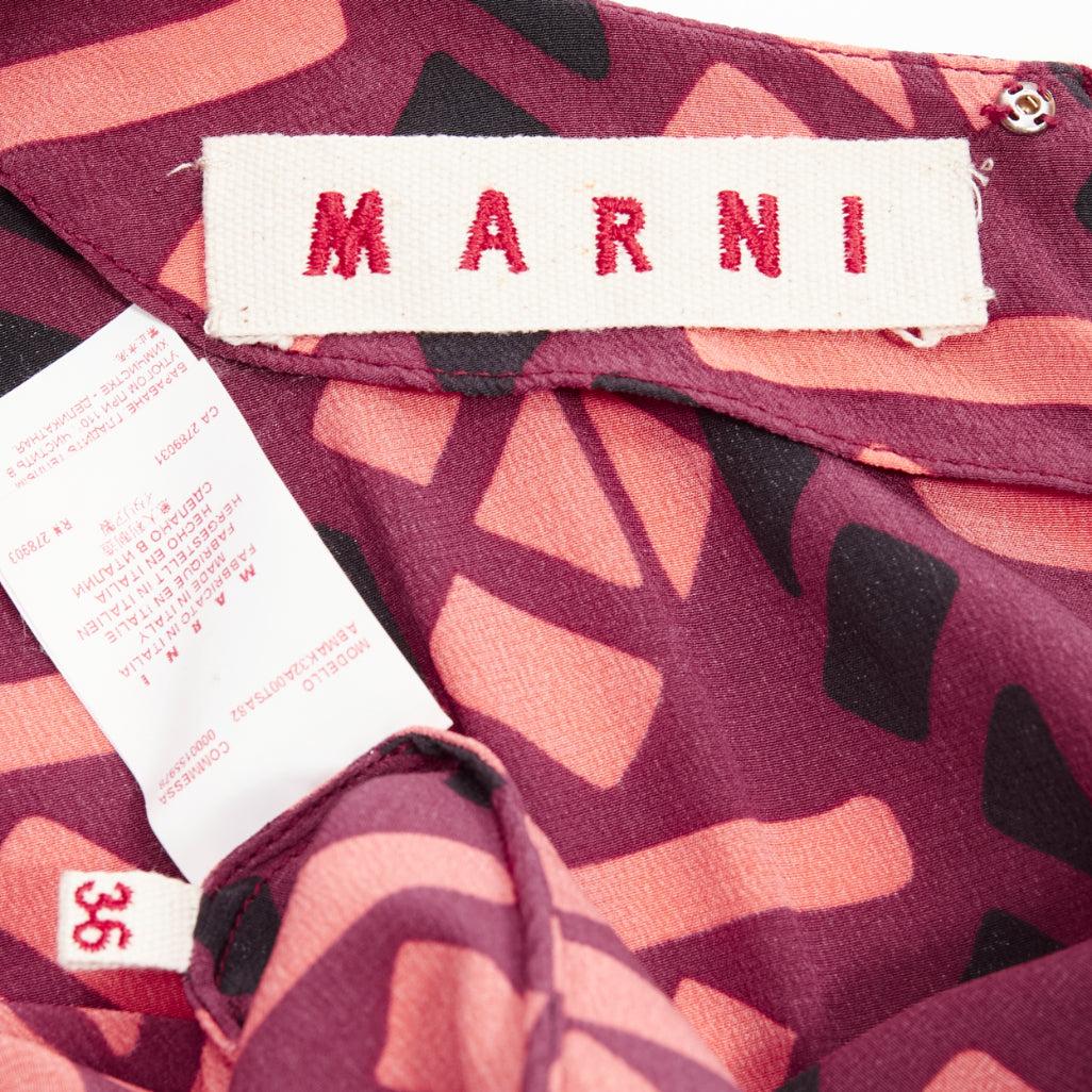 MARNI 100% silk burgundy pink geometric print cap sleeves dress IT36 XS For Sale 4
