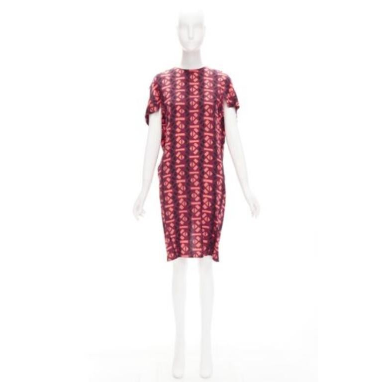 MARNI 100% Seide Burgunderrotes Kleid mit geometrischem Druck und Kapuzenärmeln IT36 XS im Angebot 4
