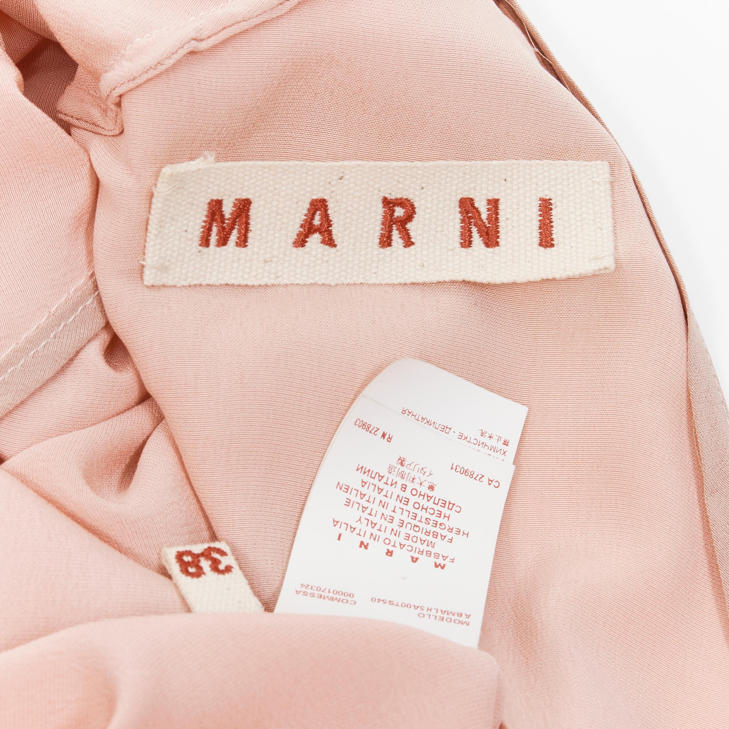 MARNI 100% silk light pink gathered asymmetric draped short sleeve dress IT38 XS For Sale 3
