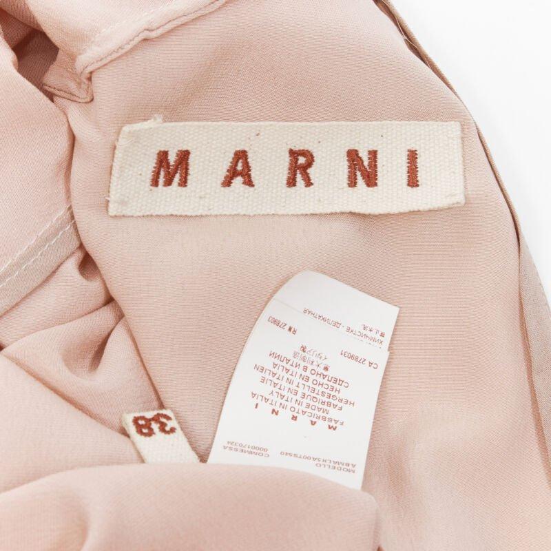 MARNI 100% silk light pink gathered asymmetric draped short sleeve dress IT38 XS For Sale 6