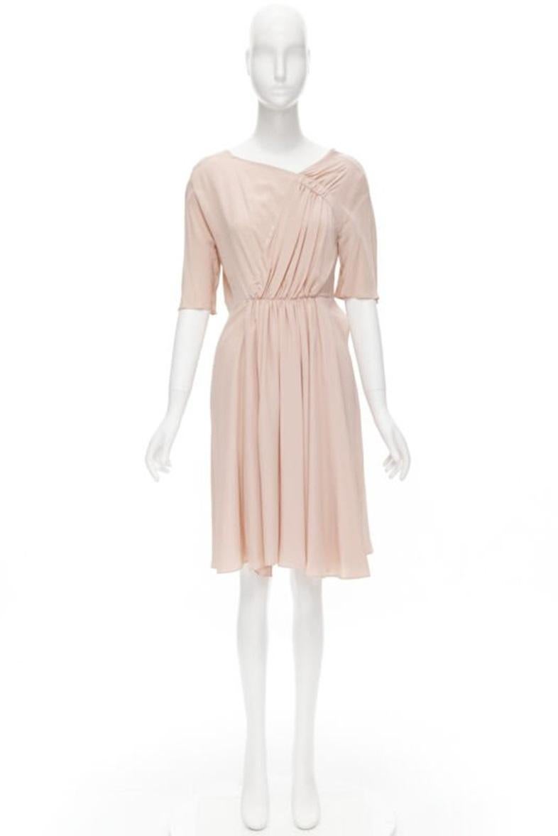 MARNI 100% silk light pink gathered asymmetric draped short sleeve dress IT38 XS For Sale 7