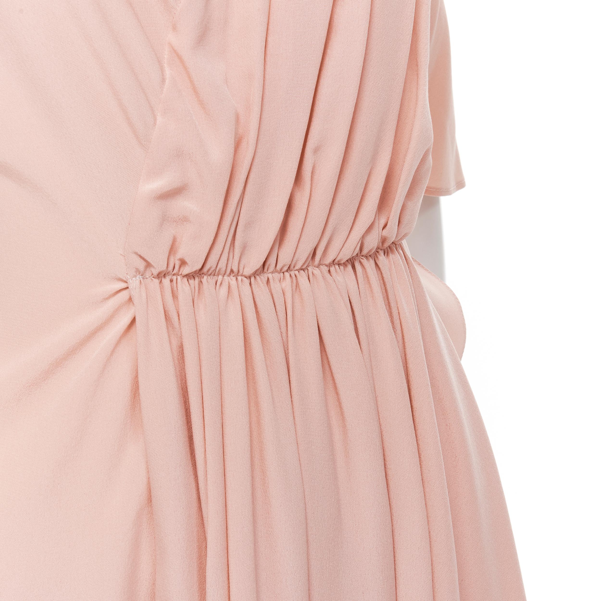 MARNI 100% silk light pink gathered asymmetric draped short sleeve dress IT38 XS 
Reference: CELG/A00209 
Brand: Marni 
Material: Silk 
Color: Pink 
Pattern: Solid 
Closure: Zip 
Extra Detail: Asymmetric pleated gathered draping. Zip back closure.
