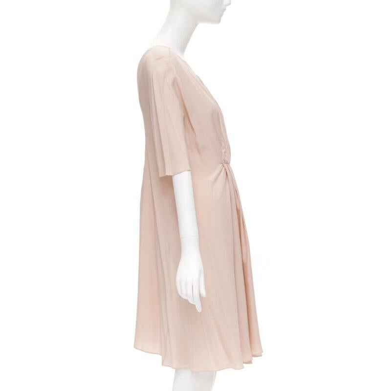 MARNI 100% silk light pink gathered asymmetric draped short sleeve dress IT38 XS In Excellent Condition For Sale In Hong Kong, NT