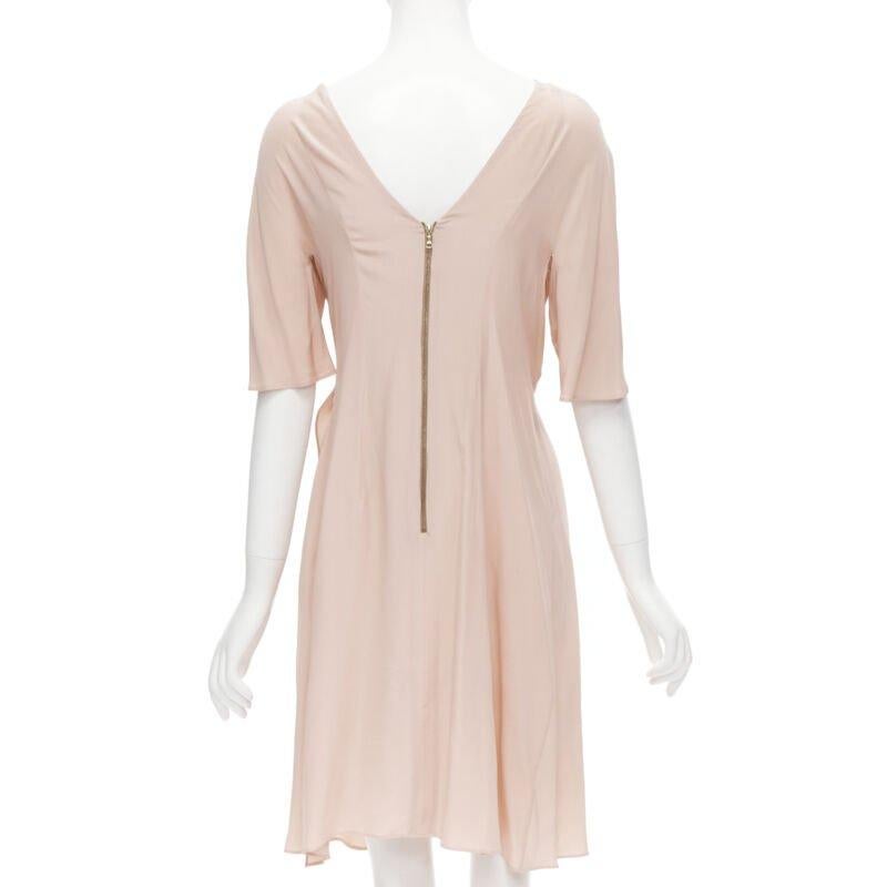 Women's MARNI 100% silk light pink gathered asymmetric draped short sleeve dress IT38 XS For Sale
