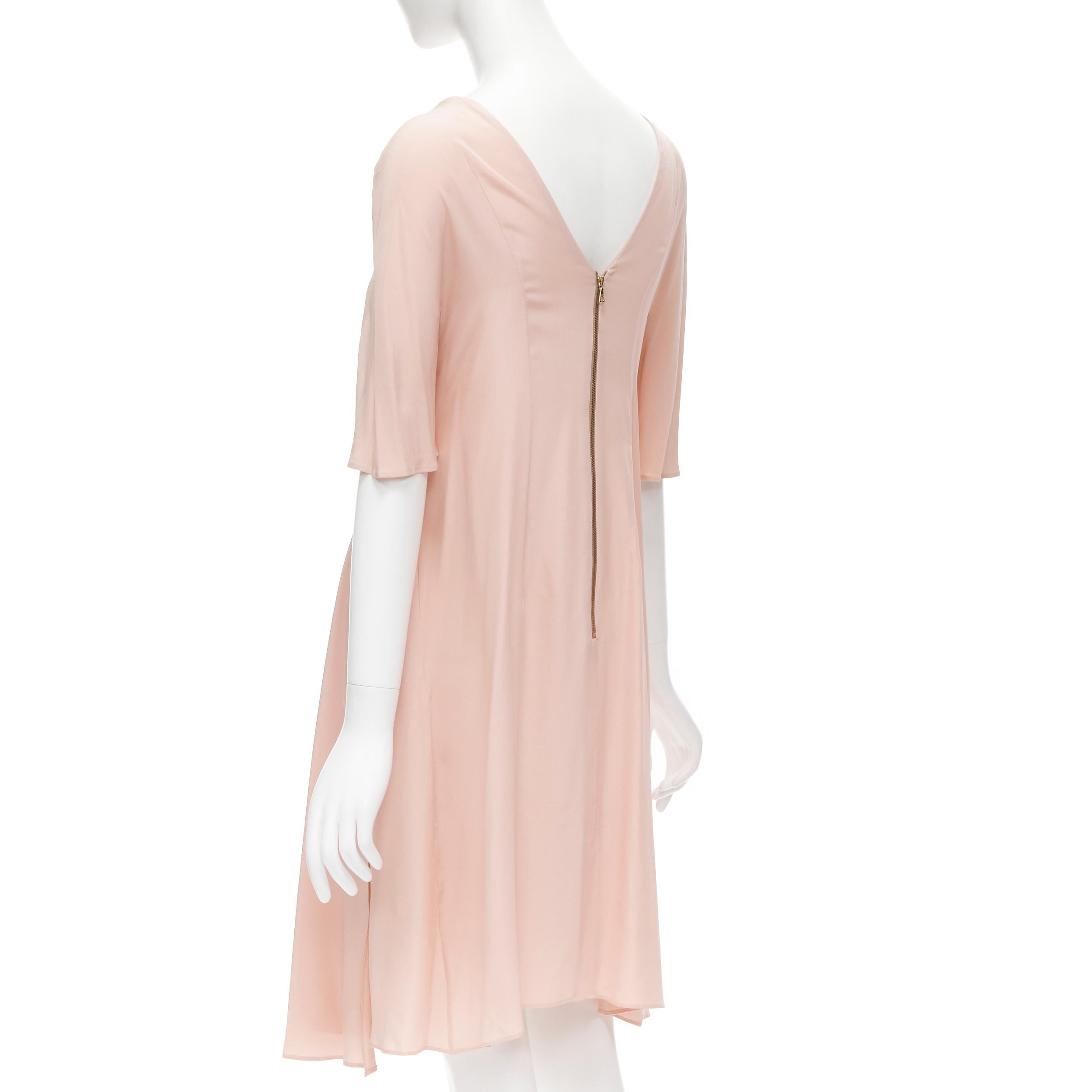 Beige MARNI 100% silk light pink gathered asymmetric draped short sleeve dress IT38 XS For Sale