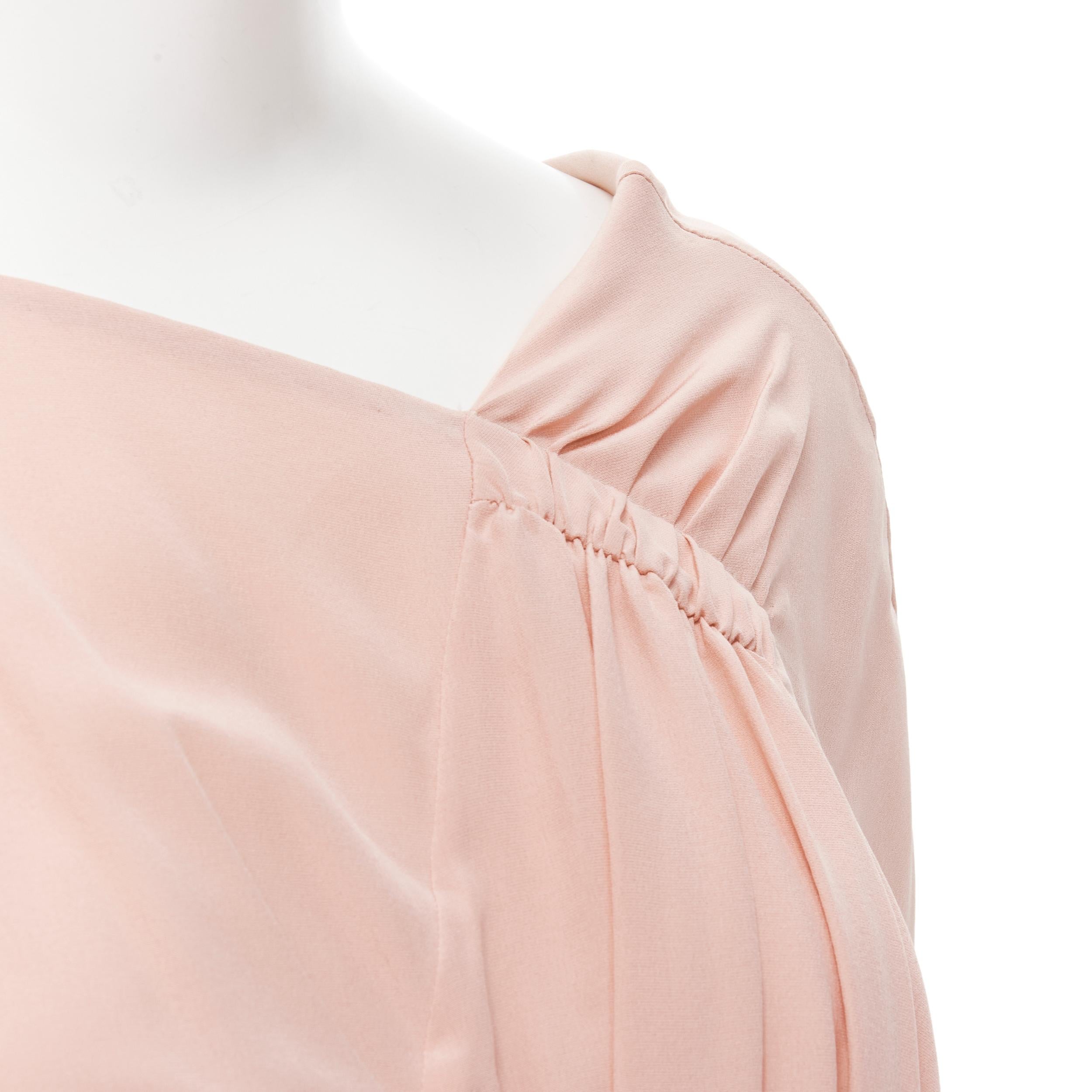MARNI 100% silk light pink gathered asymmetric draped short sleeve dress IT38 XS In Excellent Condition For Sale In Hong Kong, NT