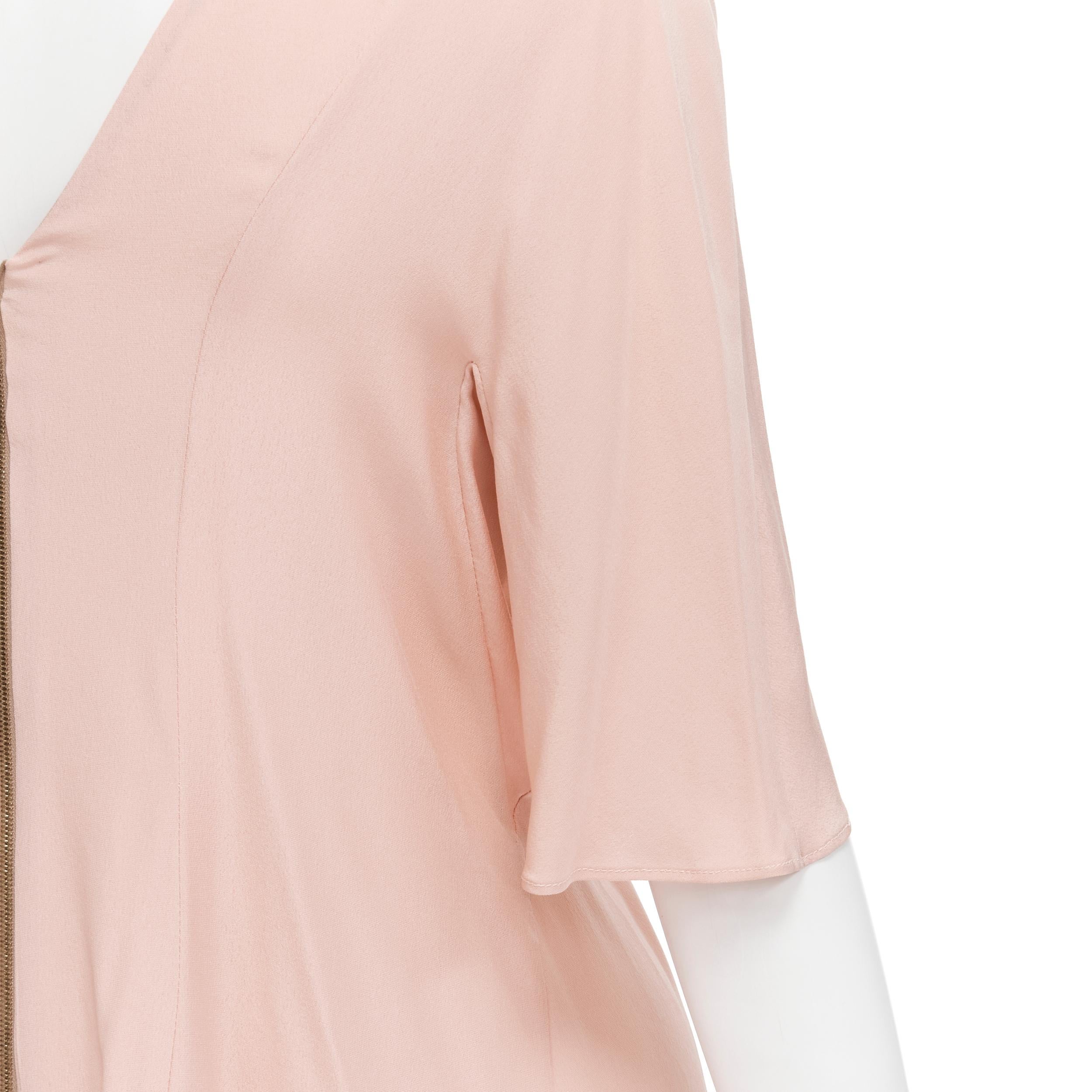Women's MARNI 100% silk light pink gathered asymmetric draped short sleeve dress IT38 XS For Sale
