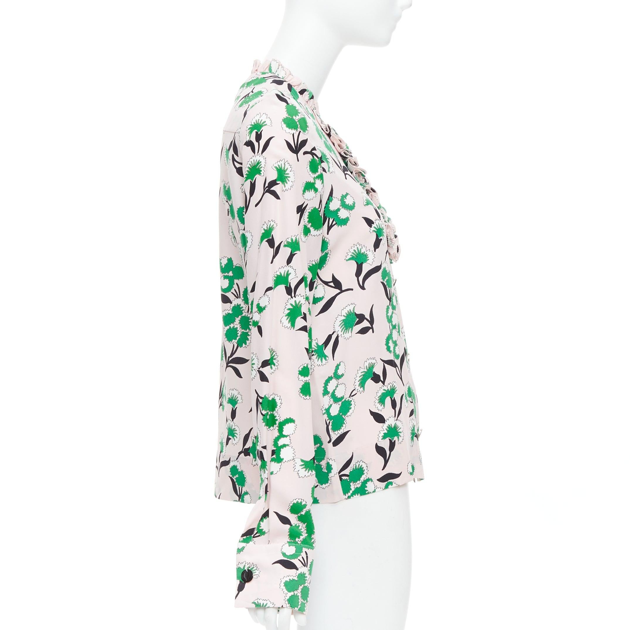 MARNI 100% silk pink green  floral print ruffle front blouse top IT40 S In Excellent Condition For Sale In Hong Kong, NT