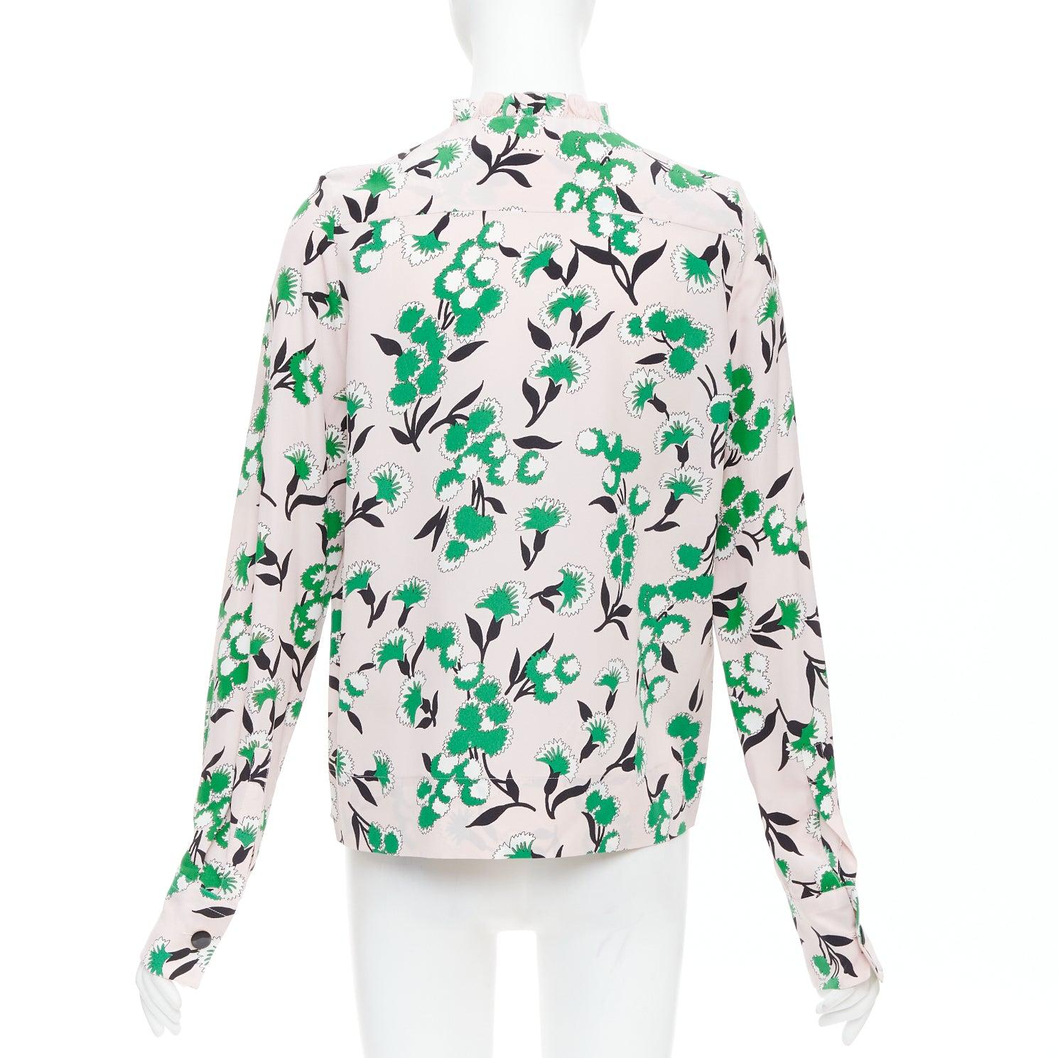 Women's MARNI 100% silk pink green  floral print ruffle front blouse top IT40 S For Sale