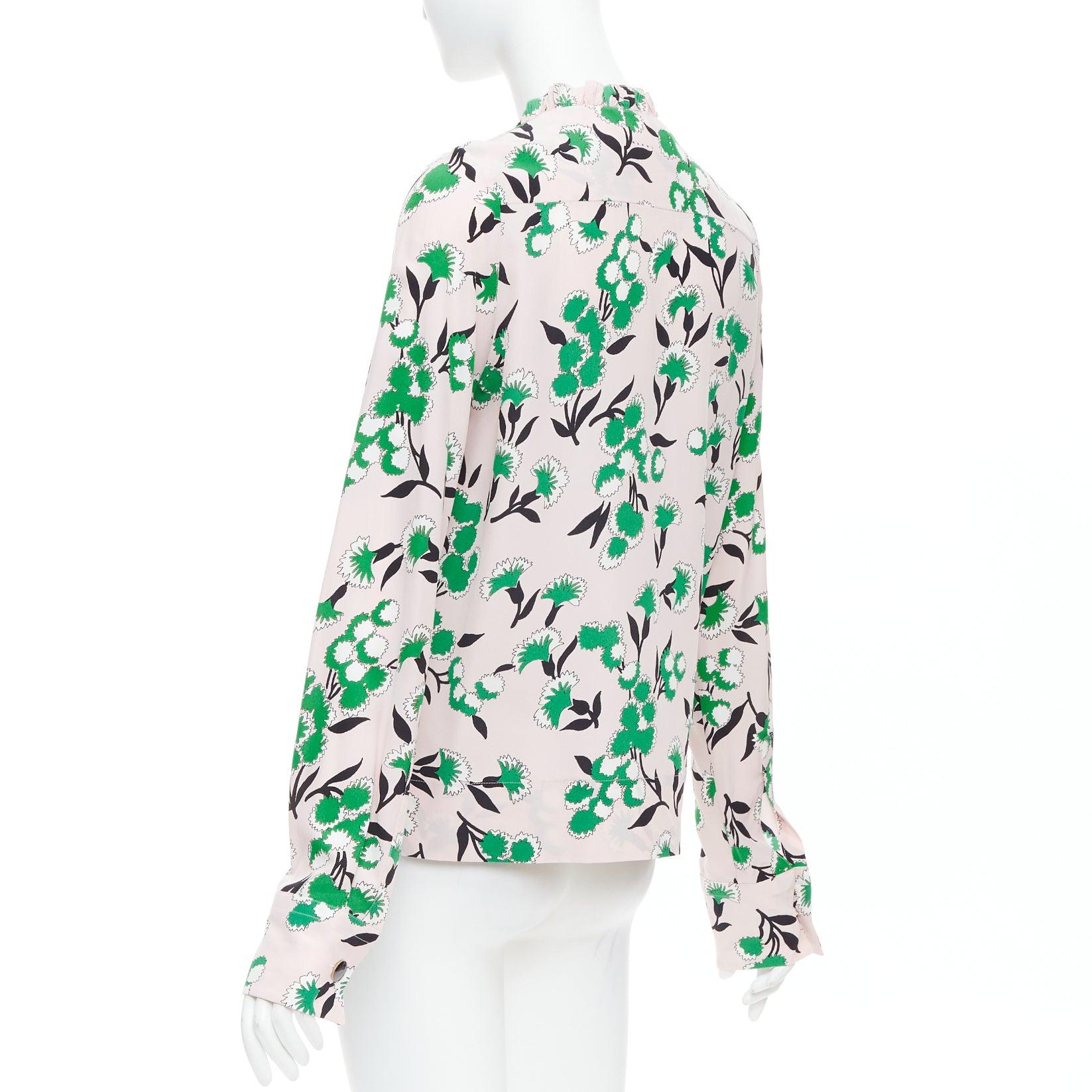 MARNI 100% silk pink green  floral print ruffle front blouse top IT40 S For Sale 1