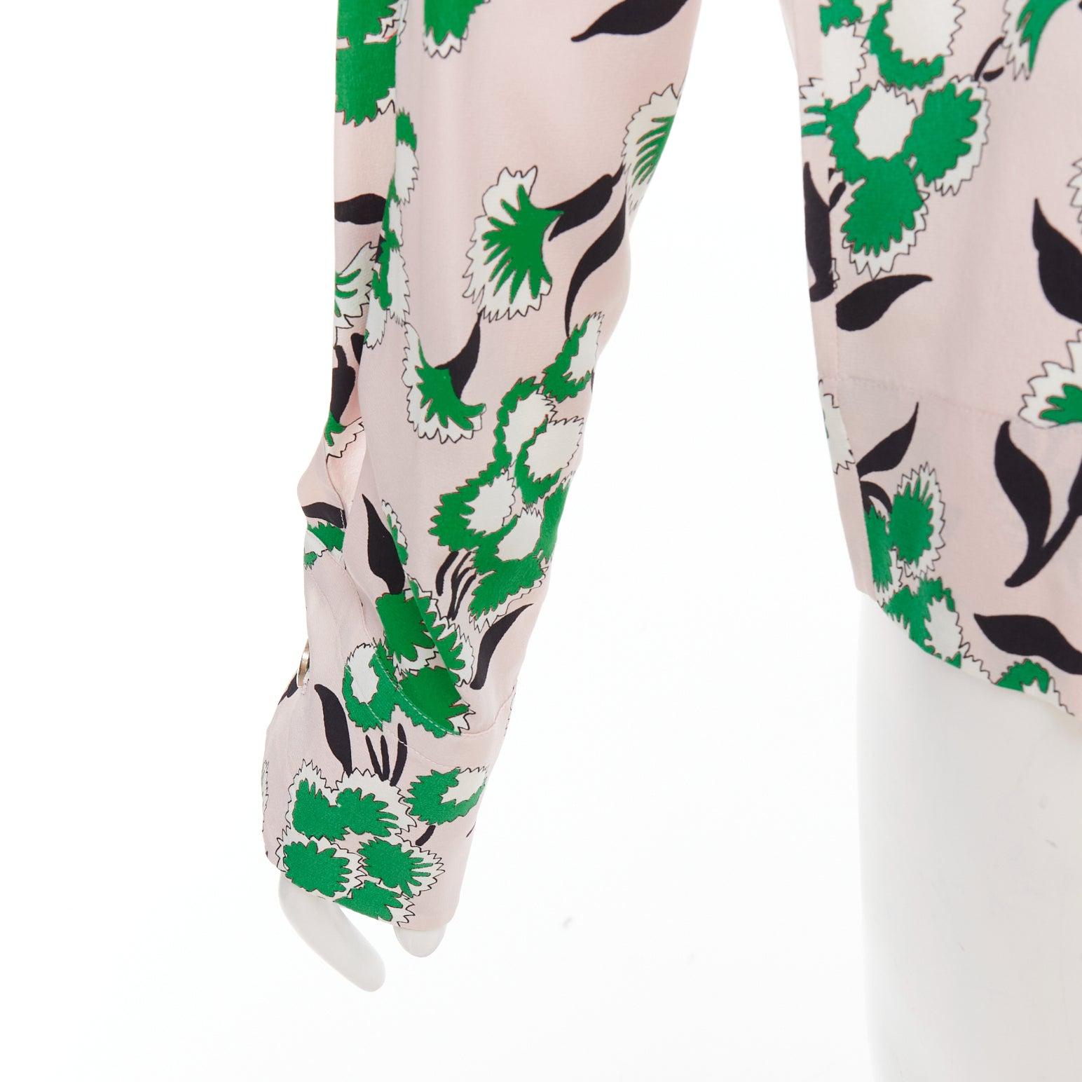 MARNI 100% silk pink green  floral print ruffle front blouse top IT40 S For Sale 2