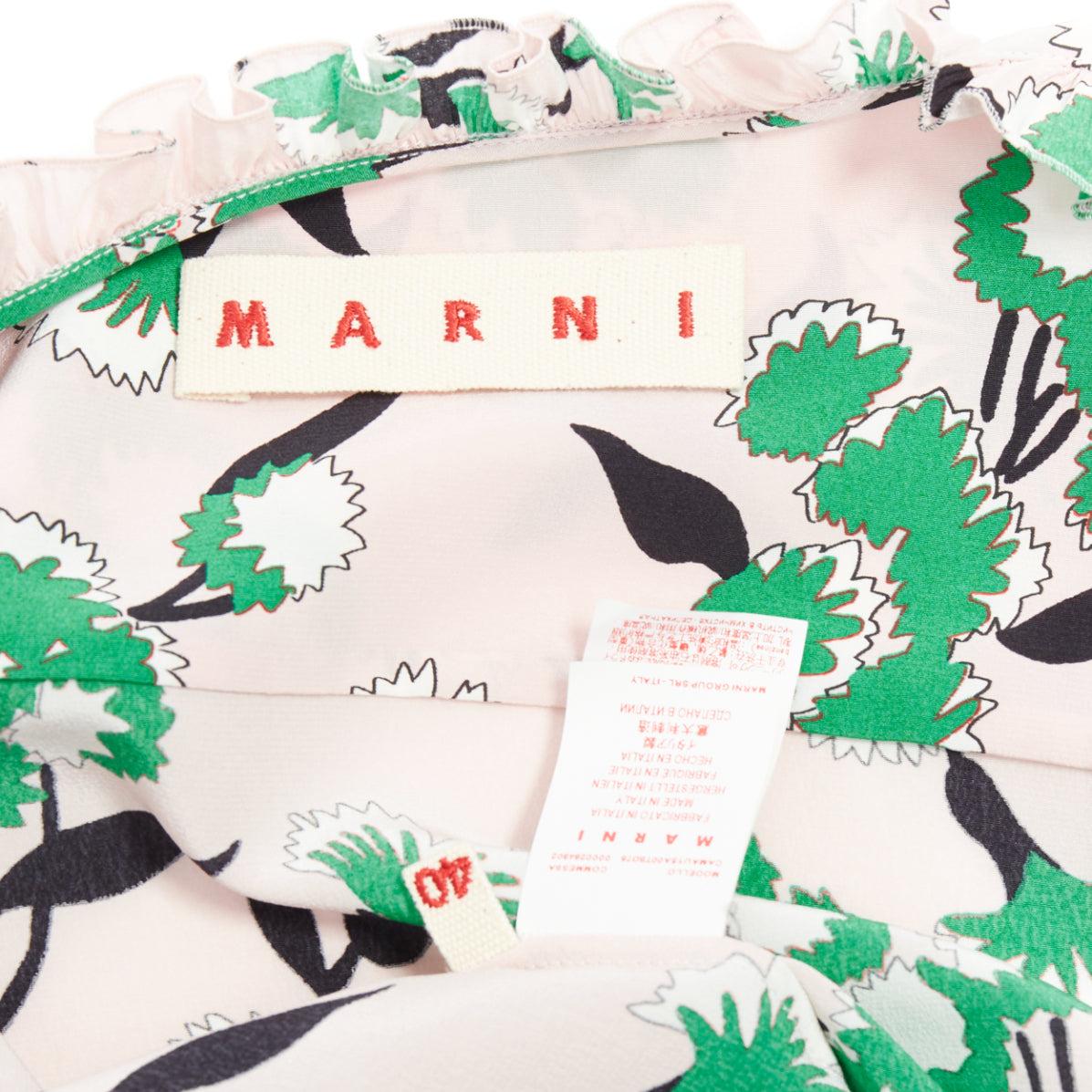 MARNI 100% silk pink green  floral print ruffle front blouse top IT40 S For Sale 3
