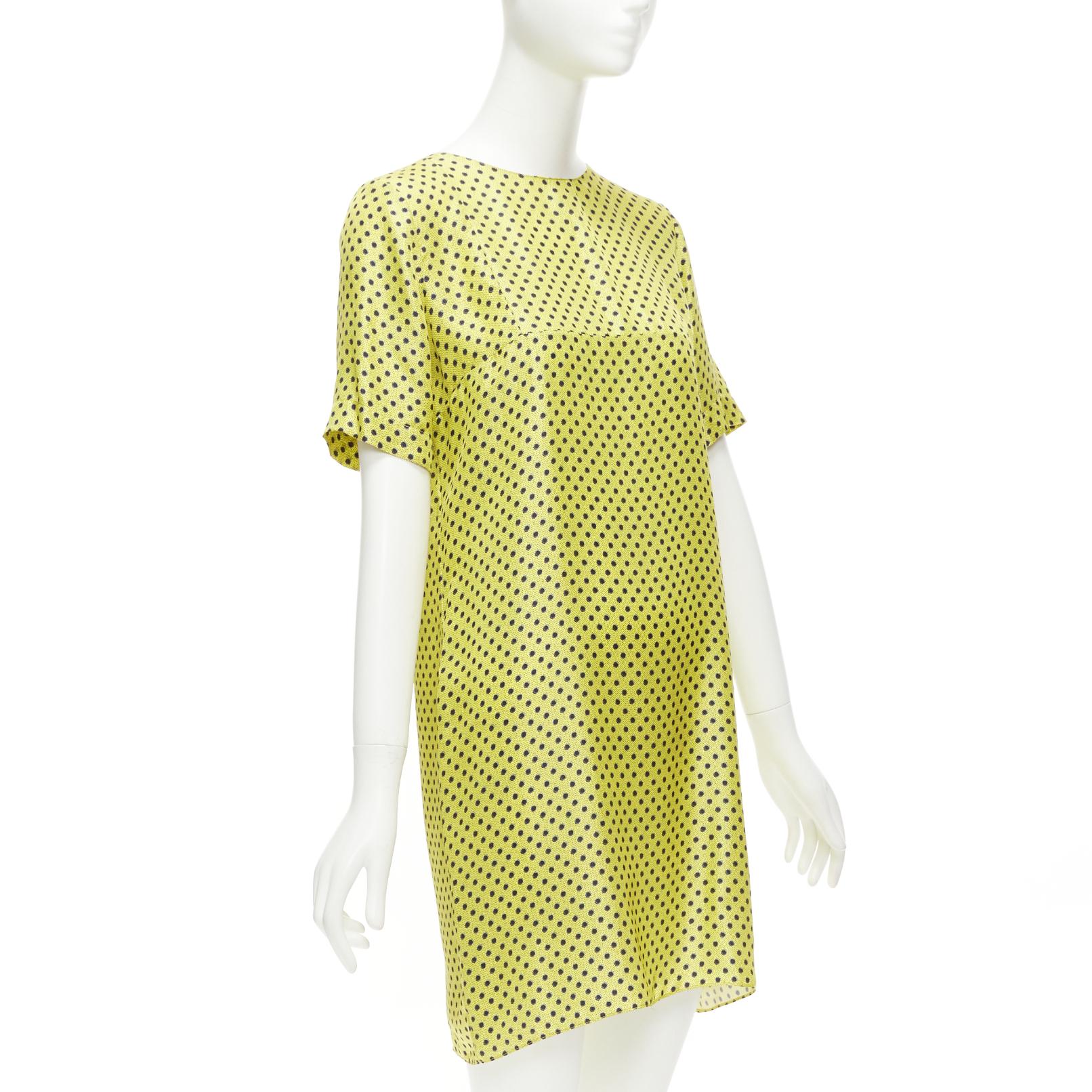 Yellow MARNI 100% silk yellow black polka dot asymmetric panels dress IT42 M For Sale