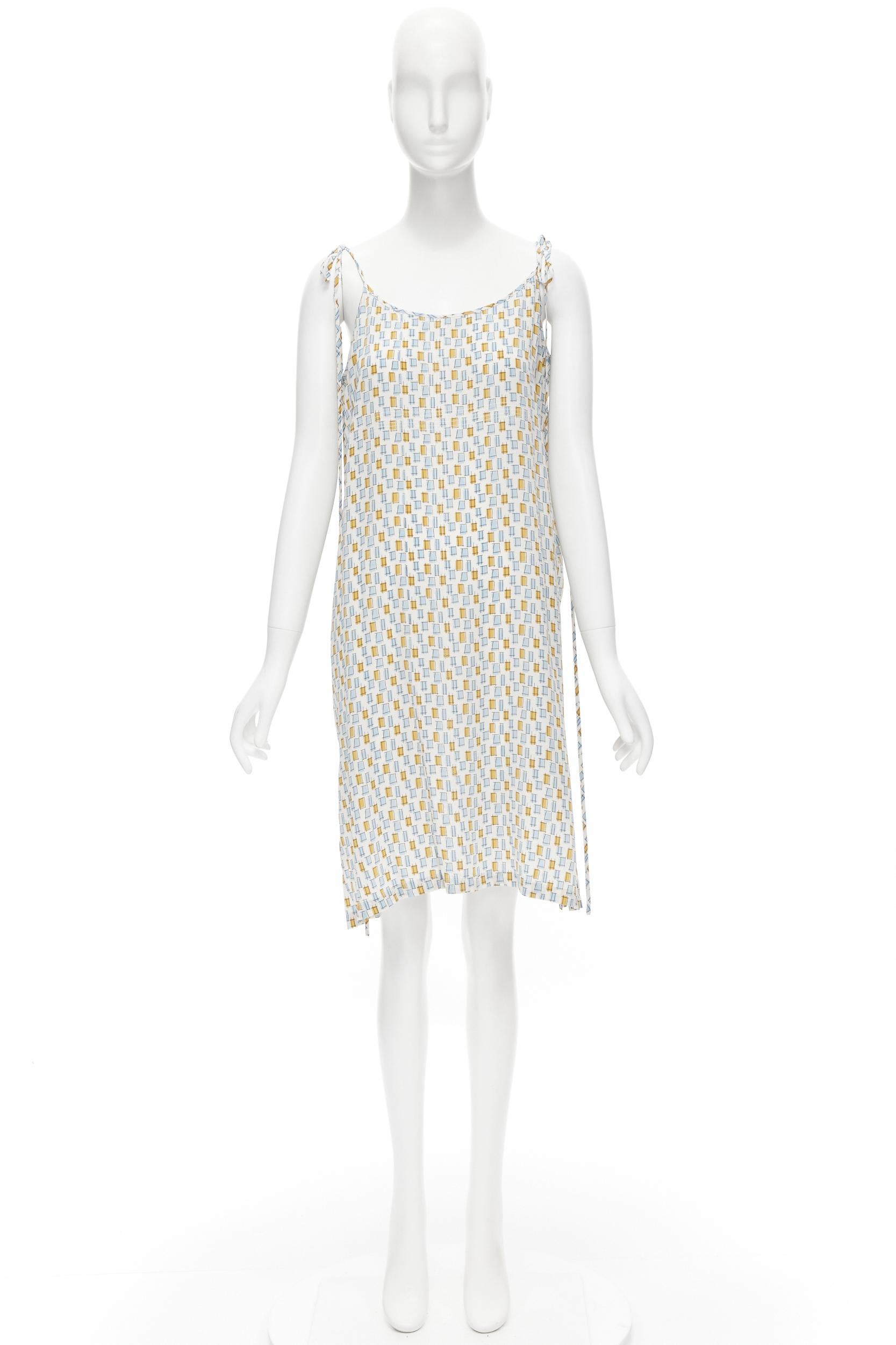 MARNI 100% silk yellow blue scribble print overstitch cami slip dress IT38 XS For Sale 3