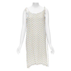 MARNI 100% silk yellow blue scribble print overstitch cami slip dress IT38 XS