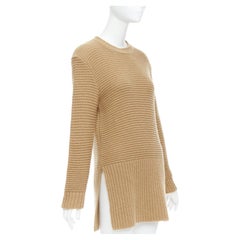MARNI 100% virgin wool brown contrasting ribbed knit slit side sweater IT38 XS