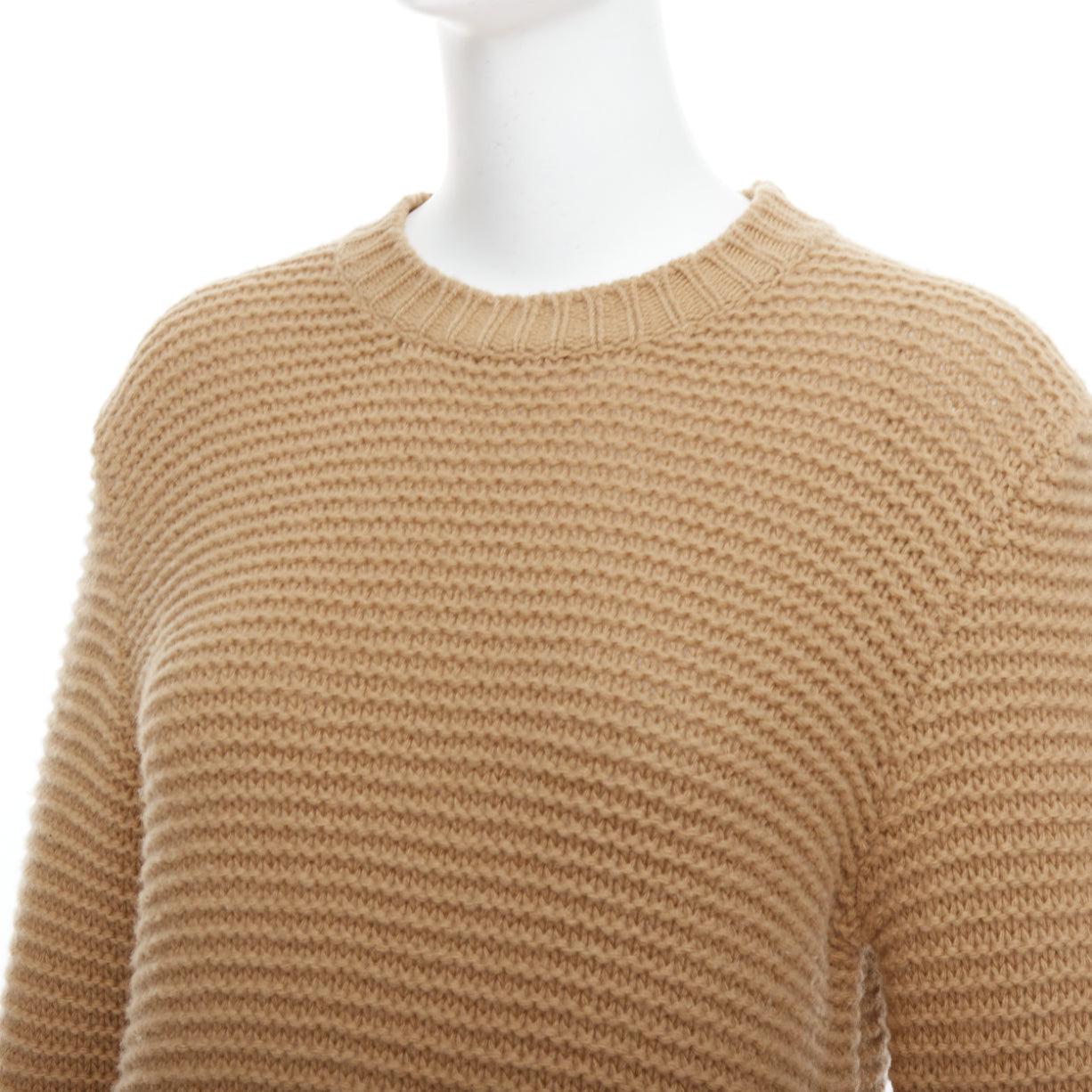 Marron MARNI 100% laine vierge camel Brown pull en maille côtelée contrastée avec fente sur le côté XS en vente