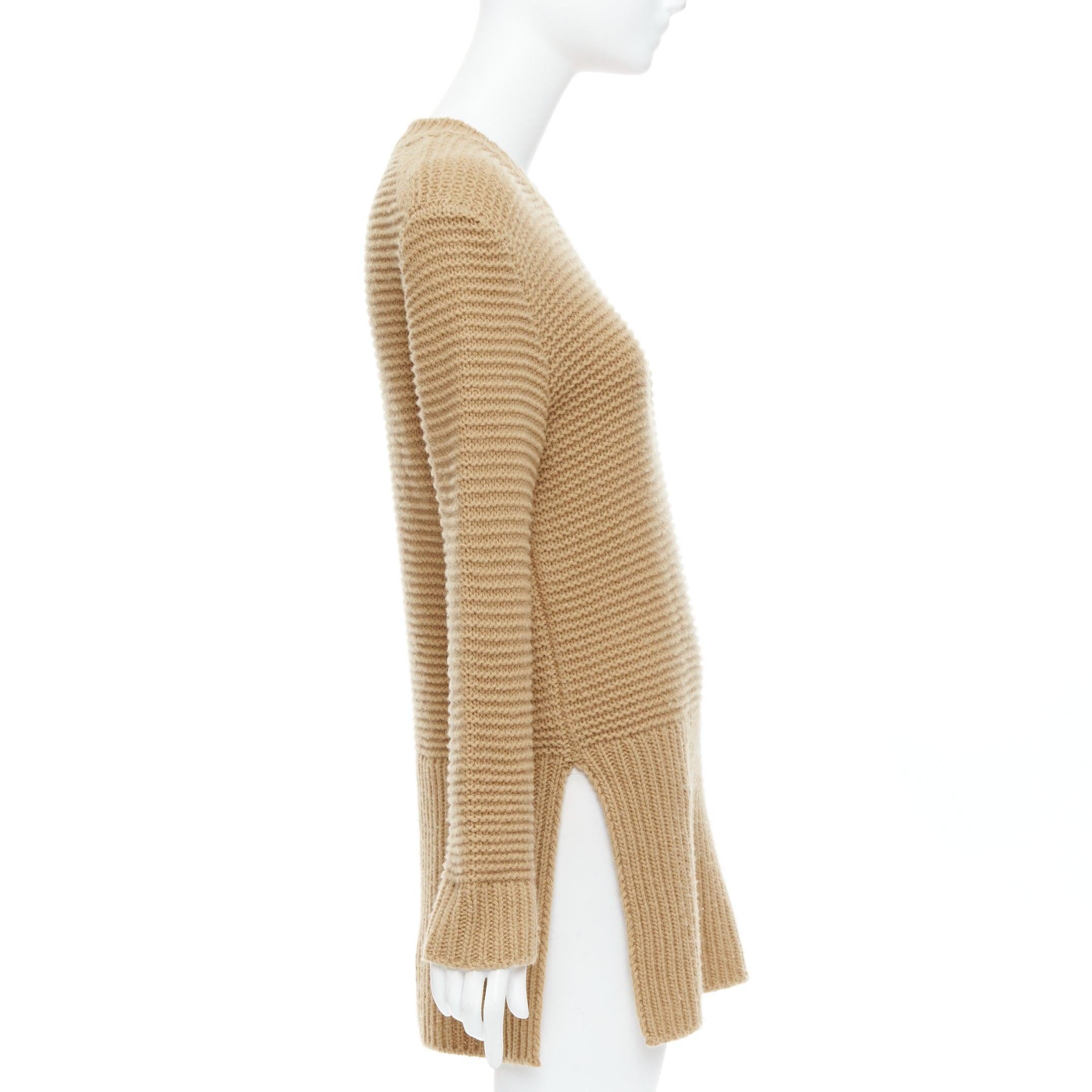 MARNI 100% laine vierge camel Brown pull en maille côtelée contrastée avec fente sur le côté XS Excellent état - En vente à Hong Kong, NT