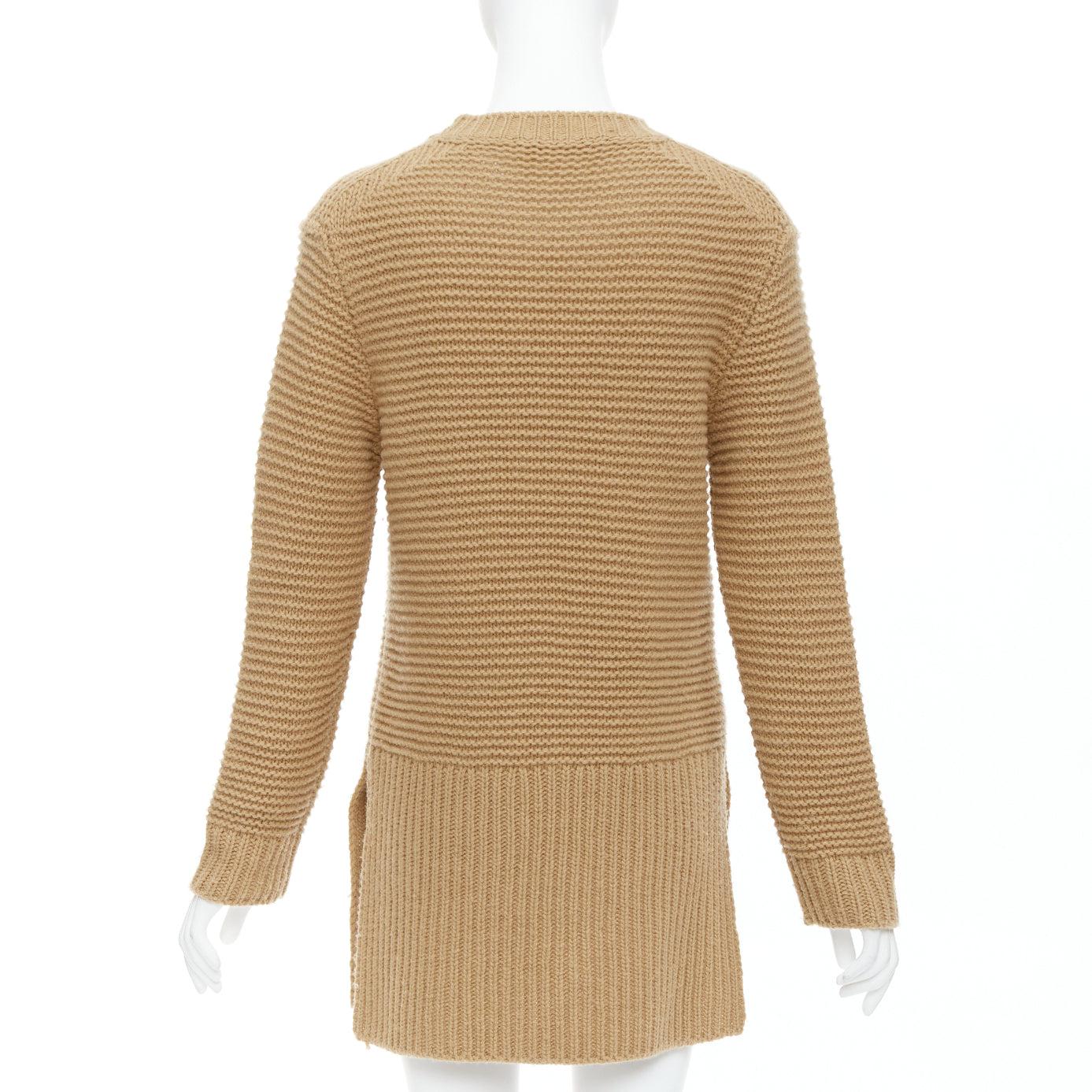MARNI 100% laine vierge camel Brown pull en maille côtelée contrastée avec fente sur le côté XS Pour femmes en vente