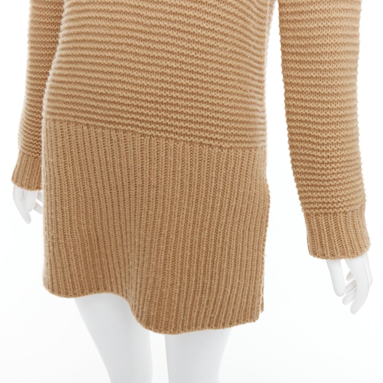 MARNI 100% laine vierge camel Brown pull en maille côtelée contrastée avec fente sur le côté XS en vente 2