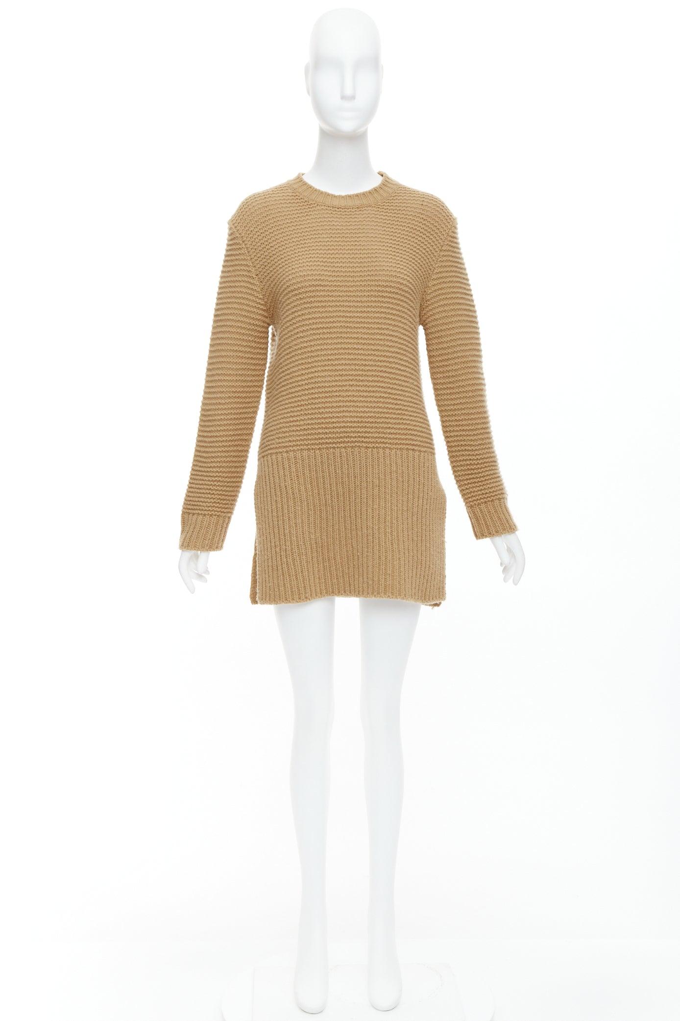 MARNI 100% laine vierge camel Brown pull en maille côtelée contrastée avec fente sur le côté XS en vente 4