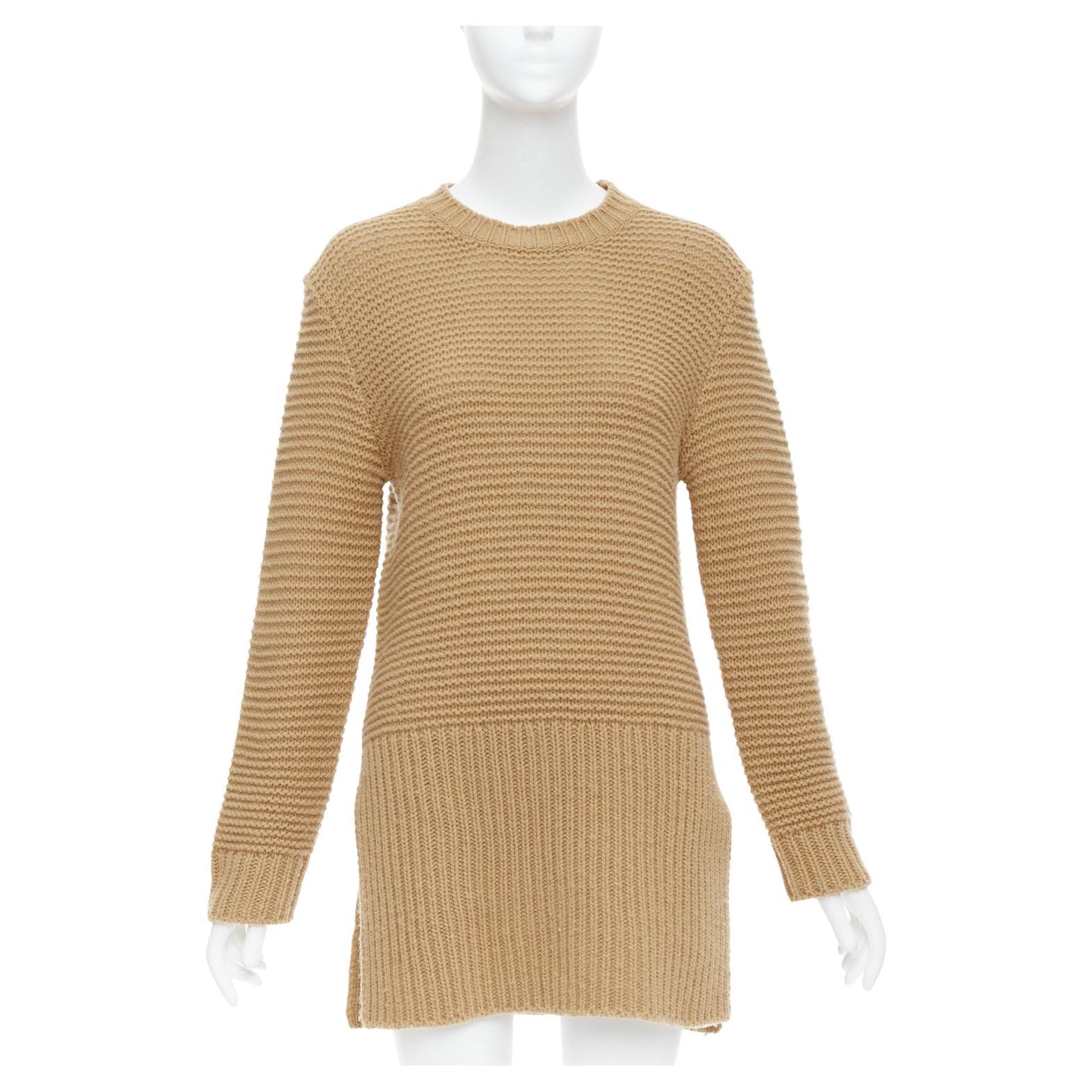 MARNI 100% laine vierge camel Brown pull en maille côtelée contrastée avec fente sur le côté XS