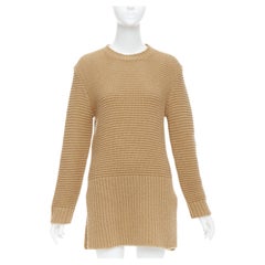 MARNI 100% laine vierge camel Brown pull en maille côtelée contrastée avec fente sur le côté XS