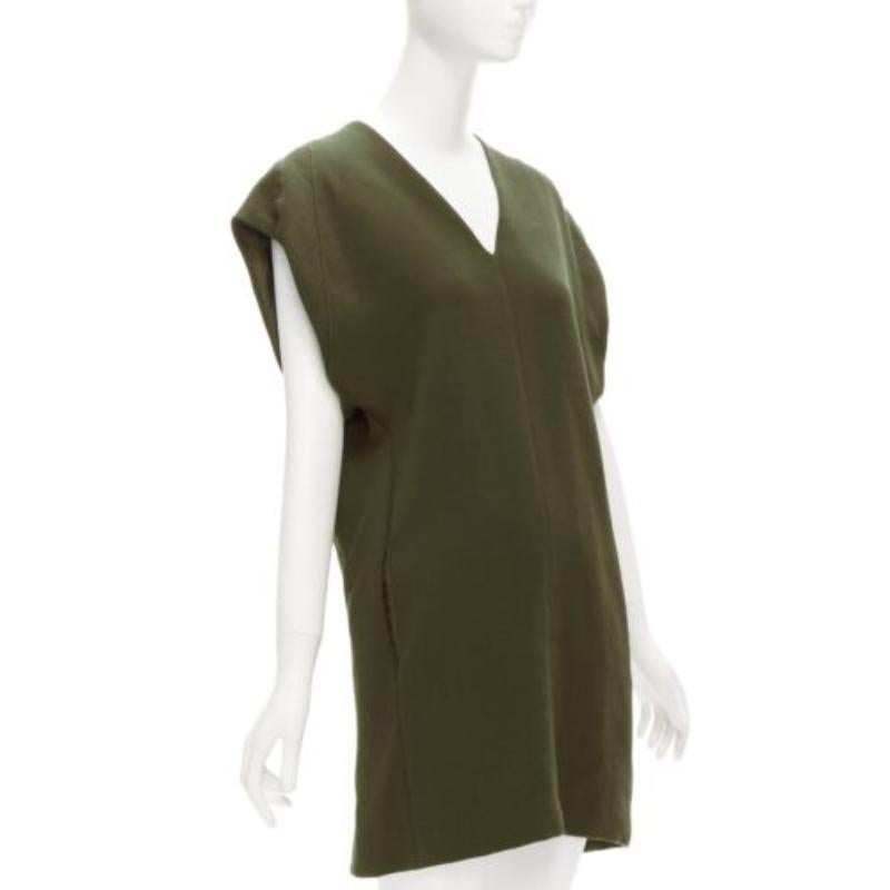 Black MARNI 100% virgin wool olive silk lined V neck boxy mini dress IT40 S For Sale