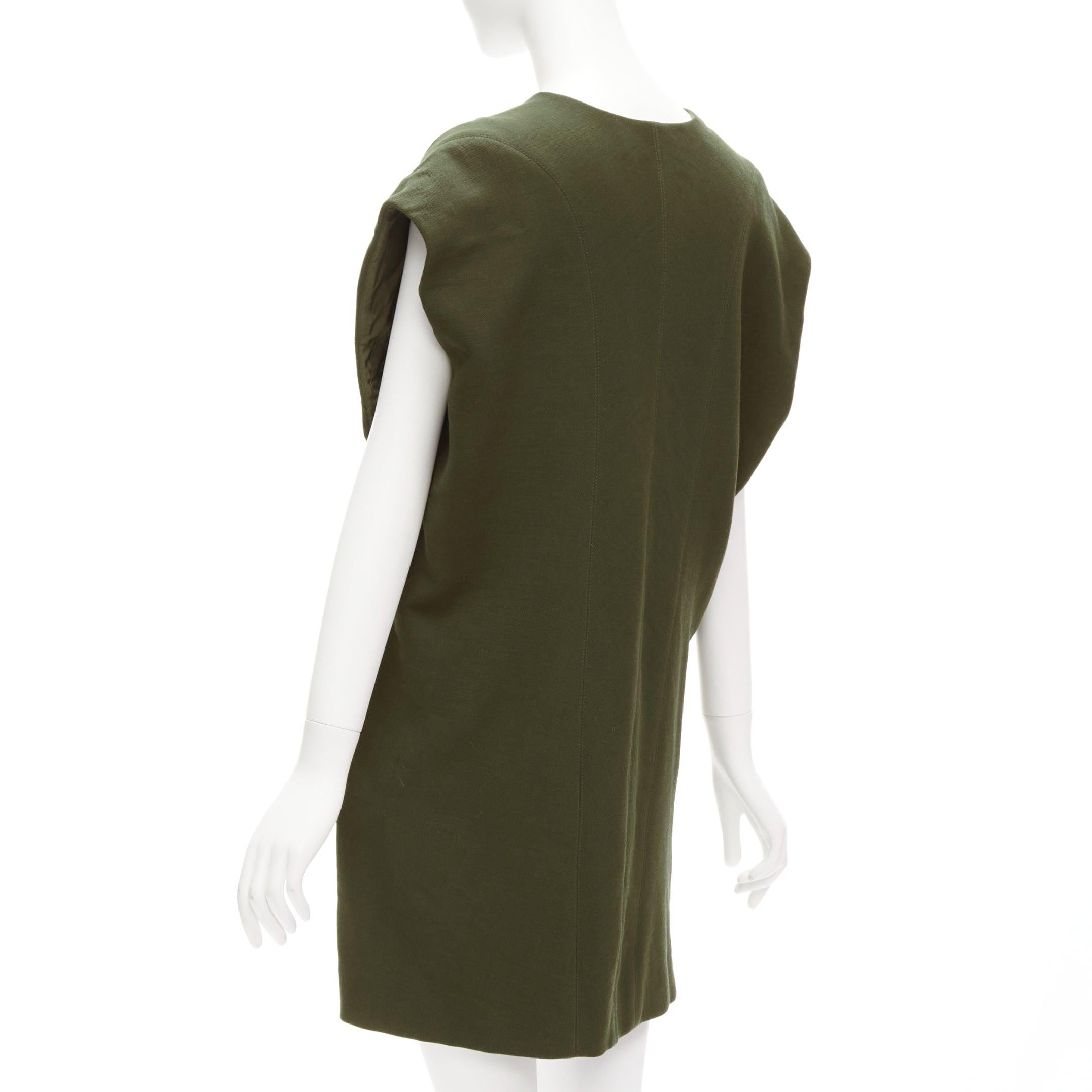 Women's MARNI 100% virgin wool olive silk lined V neck boxy mini dress IT40 S For Sale