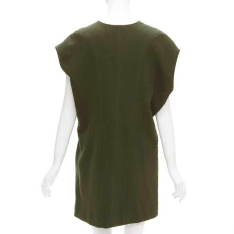 Women's MARNI 100% virgin wool olive silk lined V neck boxy mini dress IT40 S For Sale