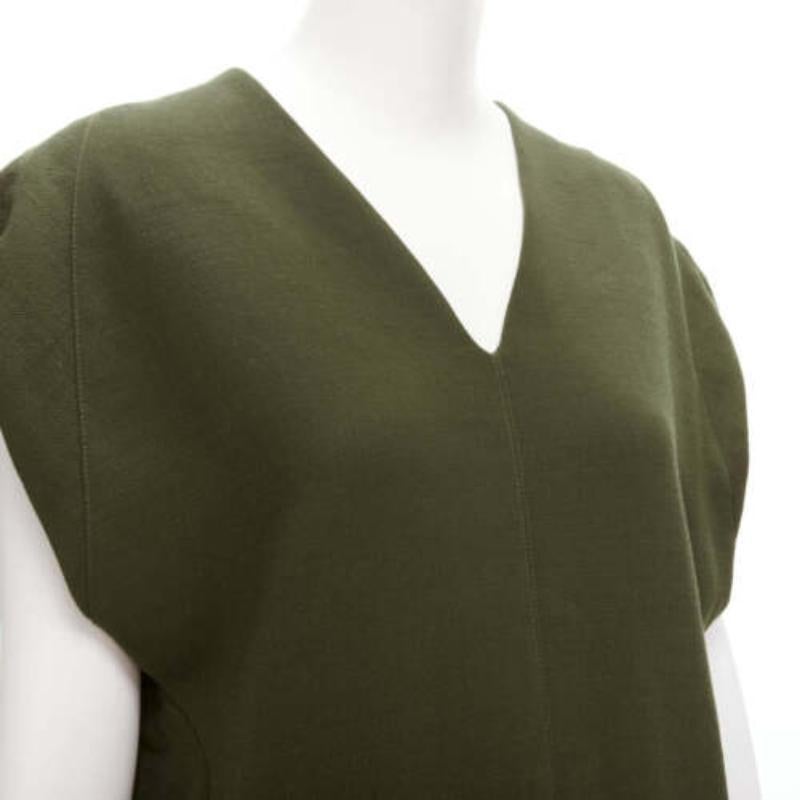 MARNI 100% virgin wool olive silk lined V neck boxy mini dress IT40 S For Sale 2