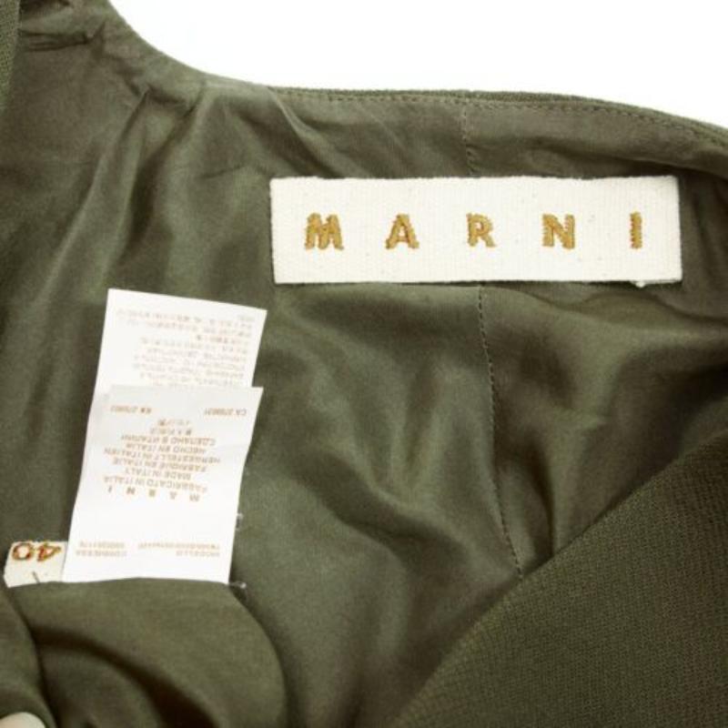 MARNI 100% virgin wool olive silk lined V neck boxy mini dress IT40 S For Sale 3