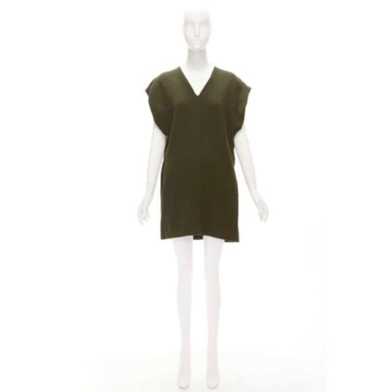 MARNI 100% virgin wool olive silk lined V neck boxy mini dress IT40 S For Sale 4