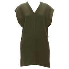 MARNI 100% virgin wool olive silk lined V neck boxy mini dress IT40 S