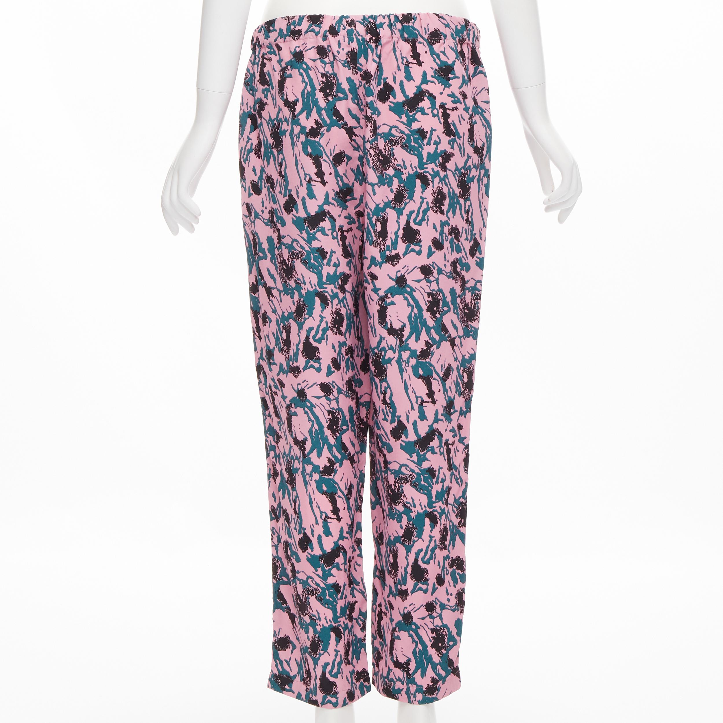 MARNI 100% viscose pink blue abstract print straight leg pants IT42 S In Excellent Condition For Sale In Hong Kong, NT
