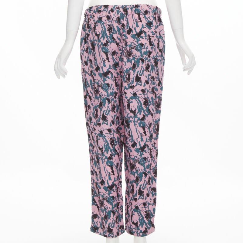 MARNI 100% viscose rose bleu imprimé abstrait pantalon droit IT42 S Pour femmes en vente