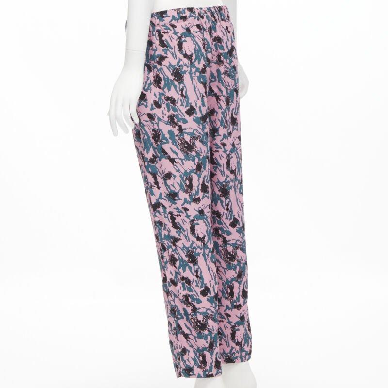 MARNI 100% viscose rose bleu imprimé abstrait pantalon droit IT42 S en vente 1