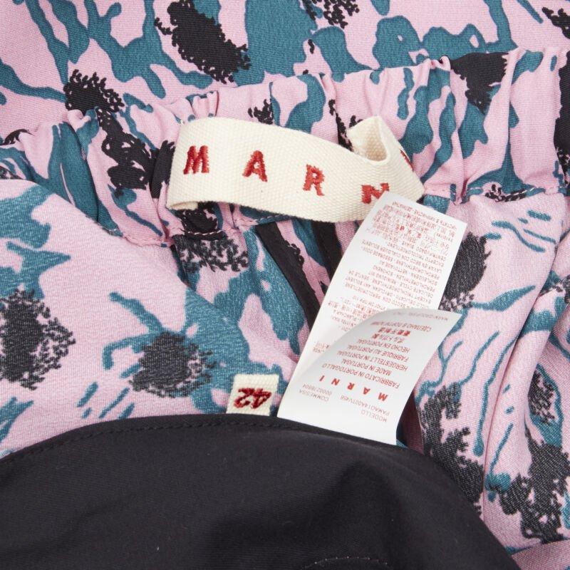 MARNI 100% viscose rose bleu imprimé abstrait pantalon droit IT42 S en vente 2
