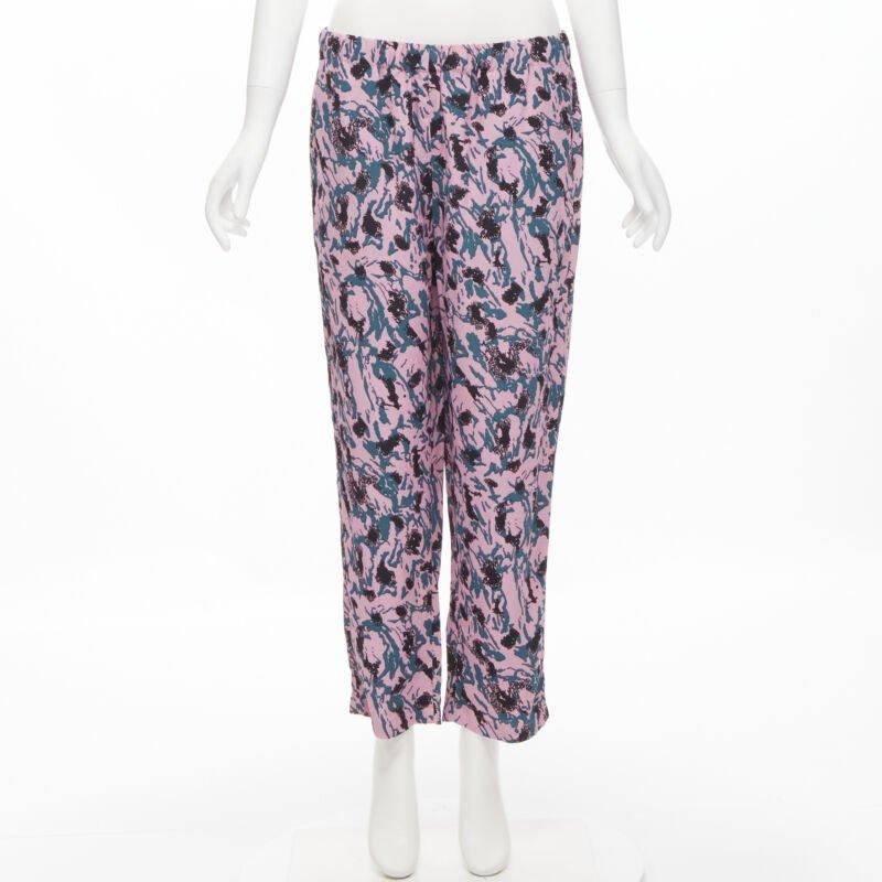 MARNI 100% viscose rose bleu imprimé abstrait pantalon droit IT42 S en vente 3