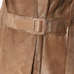 MARNI 100% vitello calf hair fur leather brown belted waist wrap jacket IT40 S