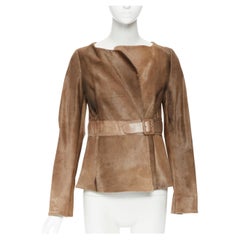MARNI 100% vitello calf hair fur leather brown belted waist wrap jacket IT40 S