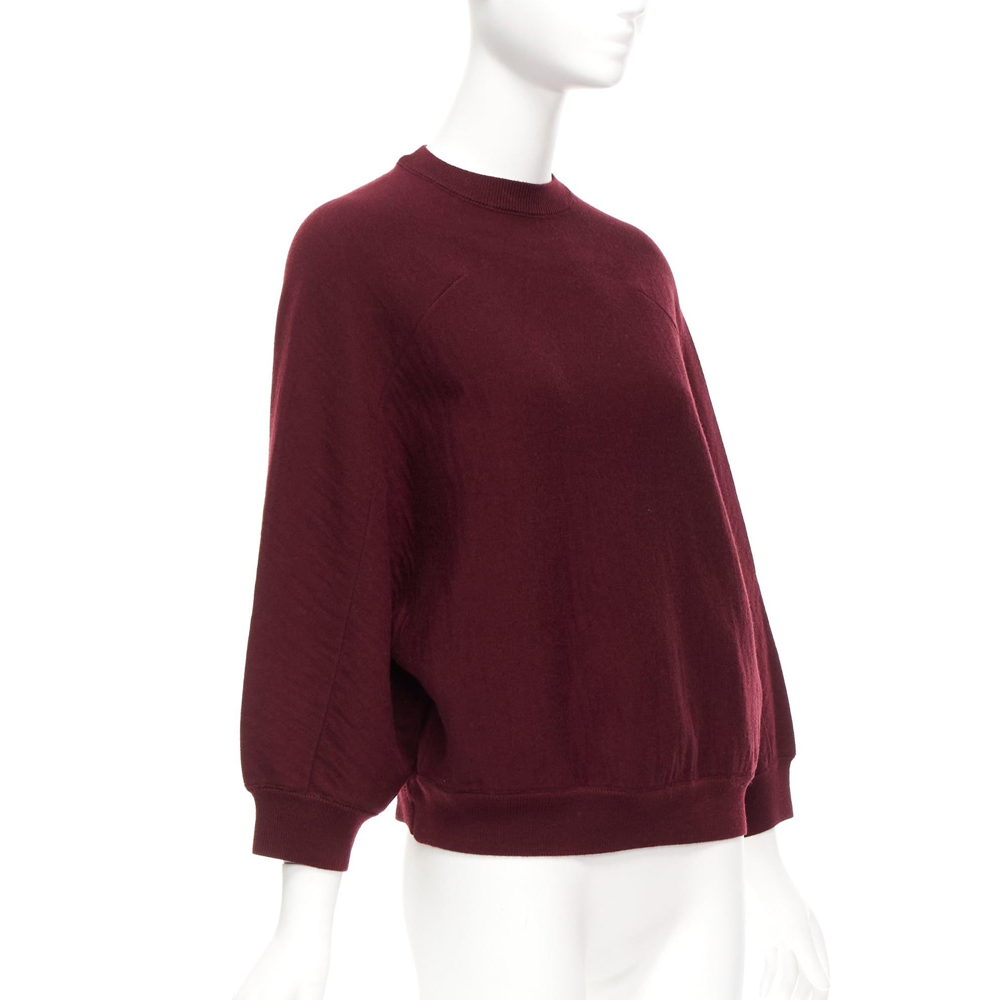 MARNI 100% wool burgundy crop back batwing boxy sweater IT38 S In Excellent Condition For Sale In Hong Kong, NT
