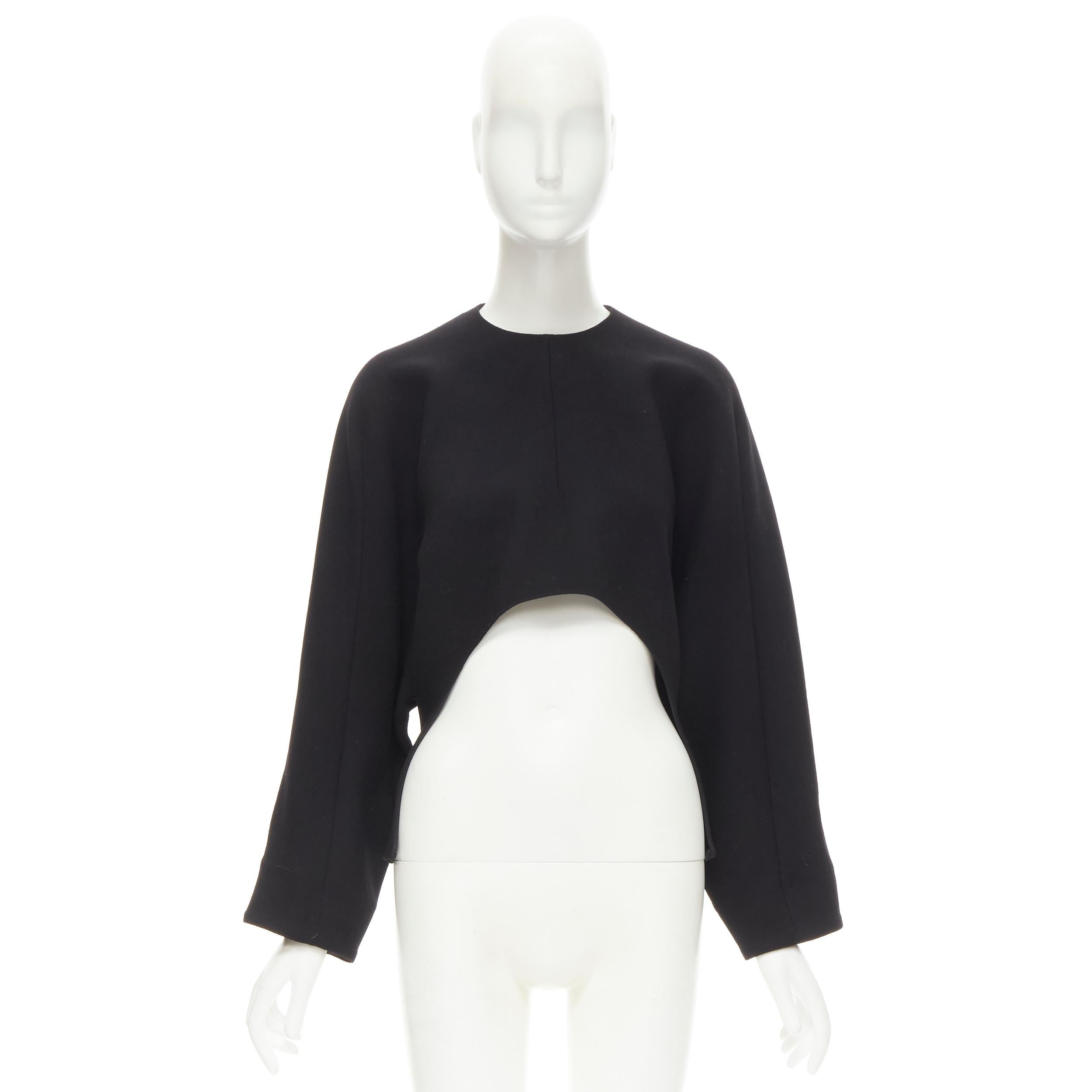 MARNI 100% wool crepe black curved hem boxy cocoon top IT38 XS For Sale 5