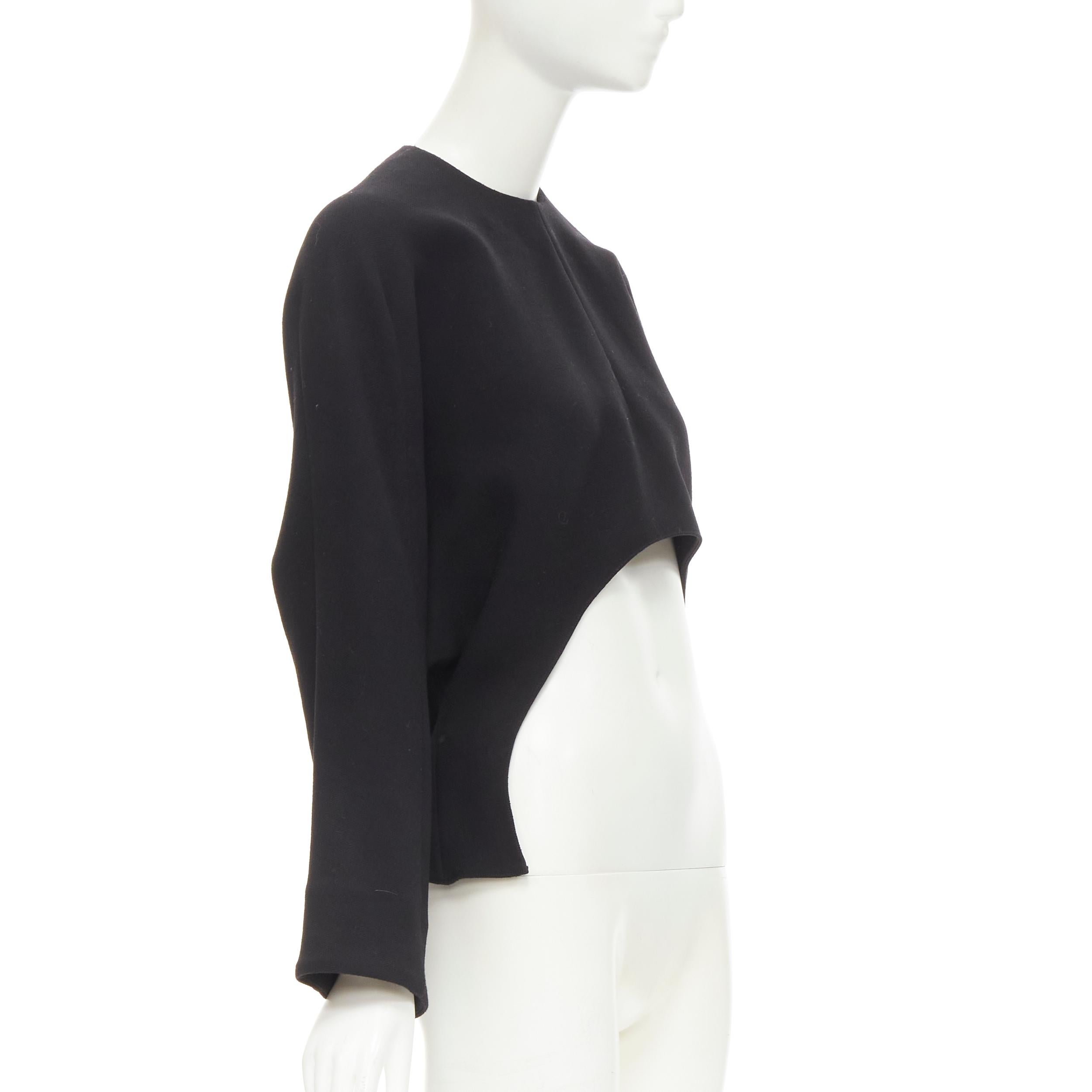Black MARNI 100% wool crepe black curved hem boxy cocoon top IT38 XS For Sale
