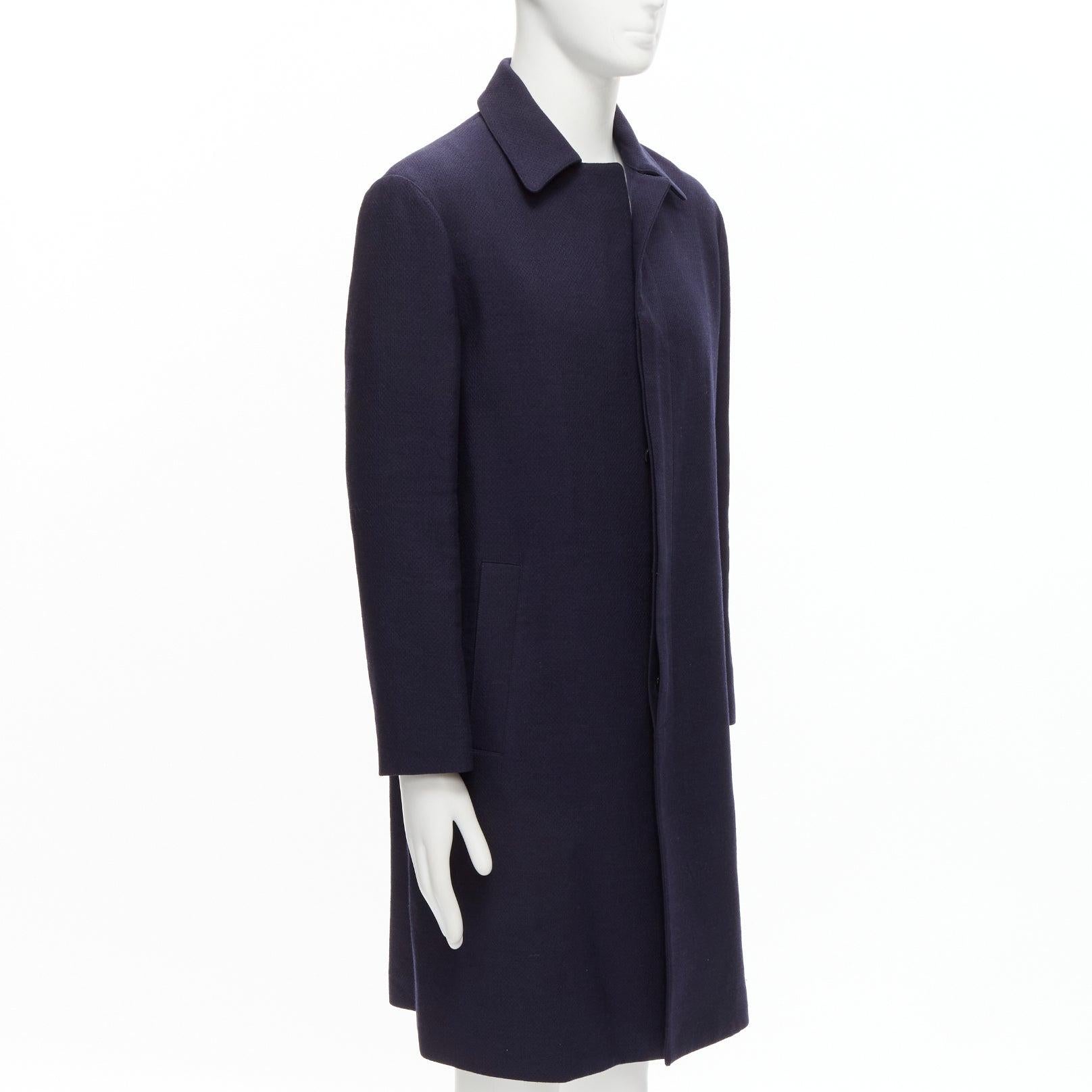 Black MARNI 100% wool navy blue minimal invisible button longline coat IT48 M For Sale