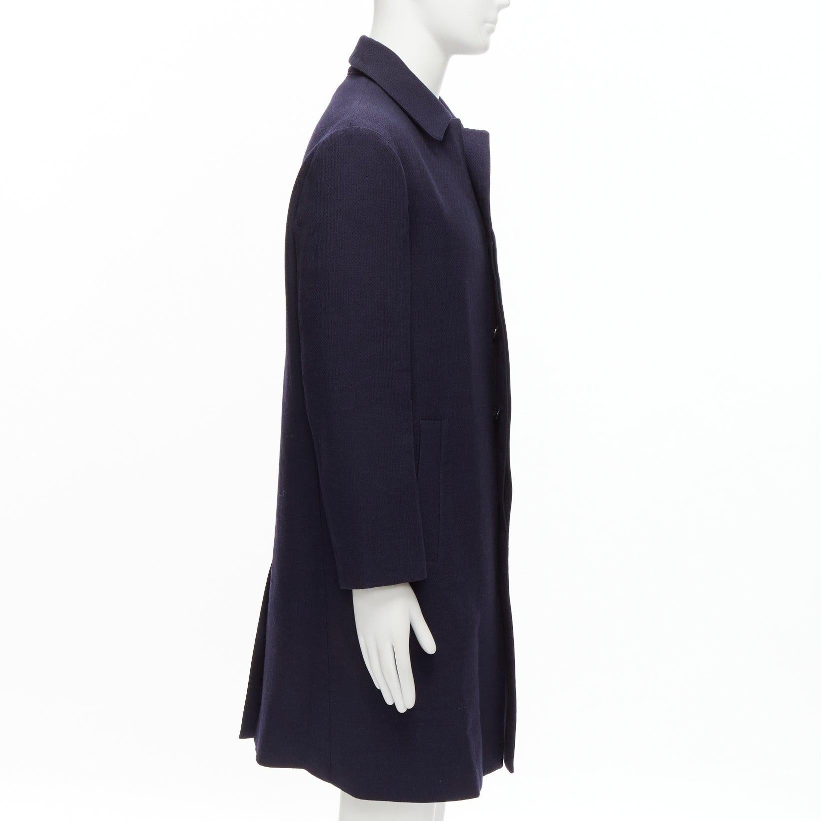 MARNI 100% wool navy blue minimal invisible button longline coat IT48 M In Excellent Condition For Sale In Hong Kong, NT