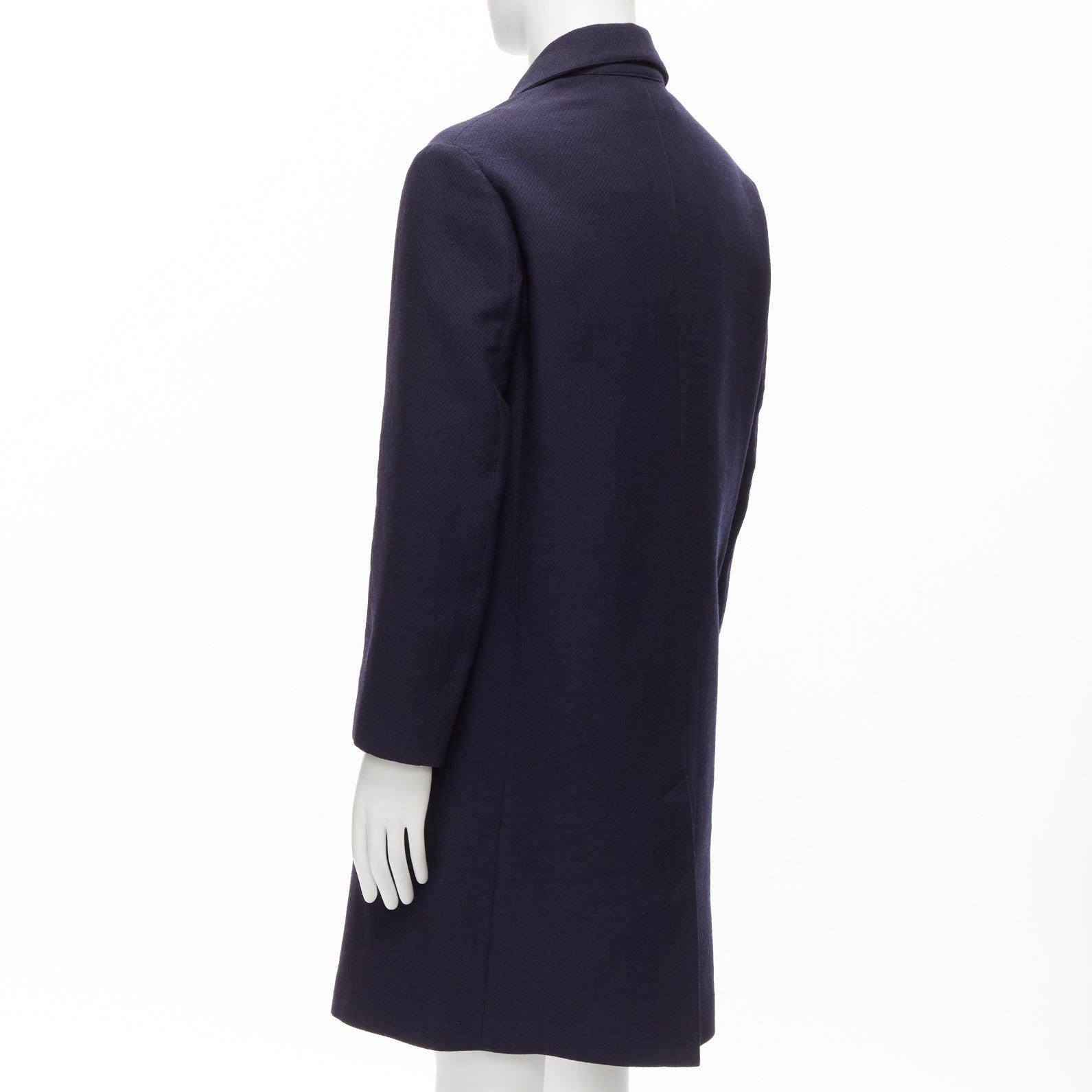 MARNI 100% Wolle marineblauer, minimalistischer, unsichtbarer Langarm-Mantel mit Knopfleiste IT48 M im Angebot 1
